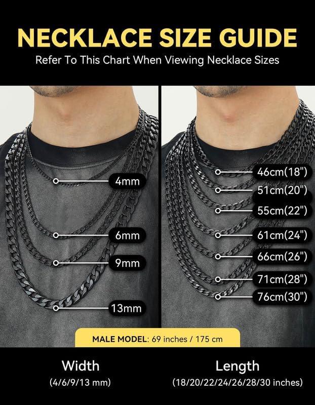 imageChainsHouse Stainless Steel Cuban Link Chain Necklace for Men Women Black14K Gold Plated Flat Cuban Chain 4mm6mm9mm13mm Width Hip Hop Jewelry Mens Cuban Chain 14quot30quot Lengthwith Gift BoxJ 6mm widthblack
