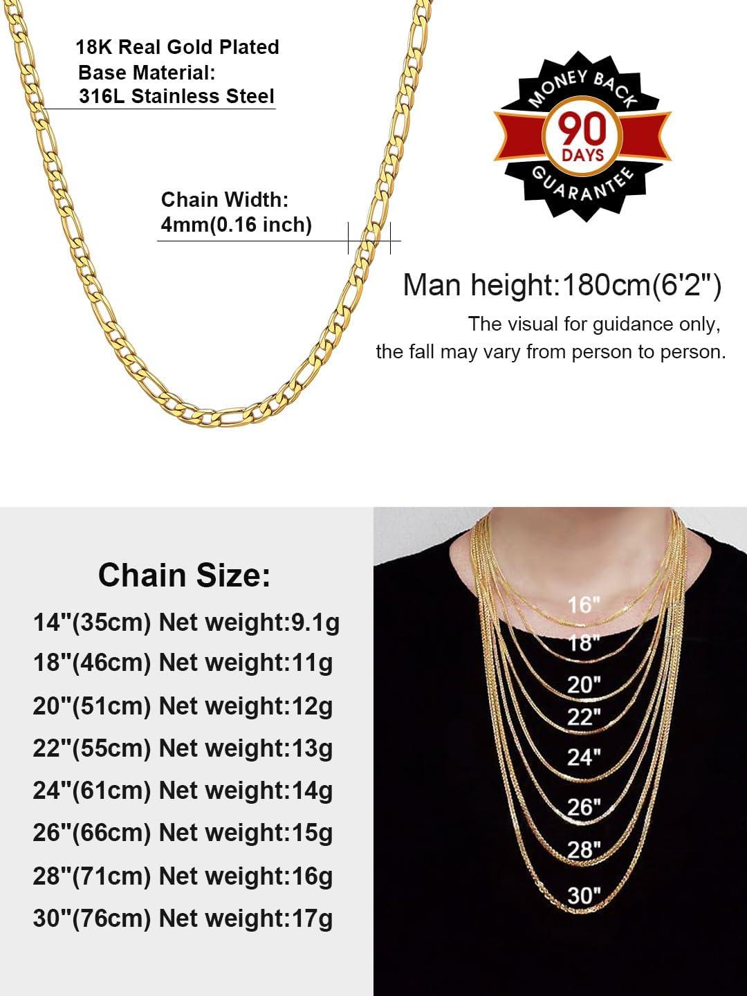 imageChainsHouse Stainless Steel Figaro Chains for Men 4mm6mm9mm13mm Width 1430inch Length Black14K Gold Mens Necklace Chains Send Gift Boxf Figaro AGold4mm