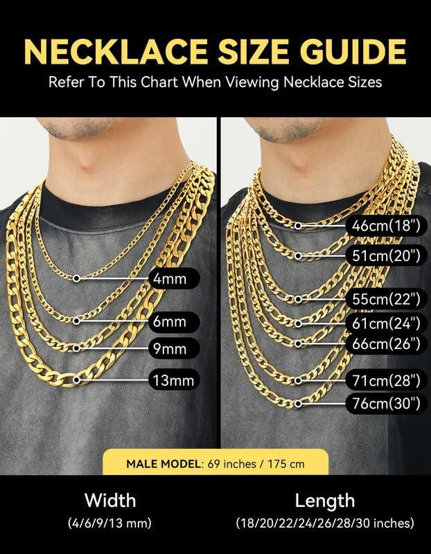 imageChainsHouse Stainless Steel Figaro Chains for Men 4mm6mm9mm13mm Width 1430inch Length Black14K Gold Mens Necklace Chains Send Gift Boxf Figaro AGold6mm