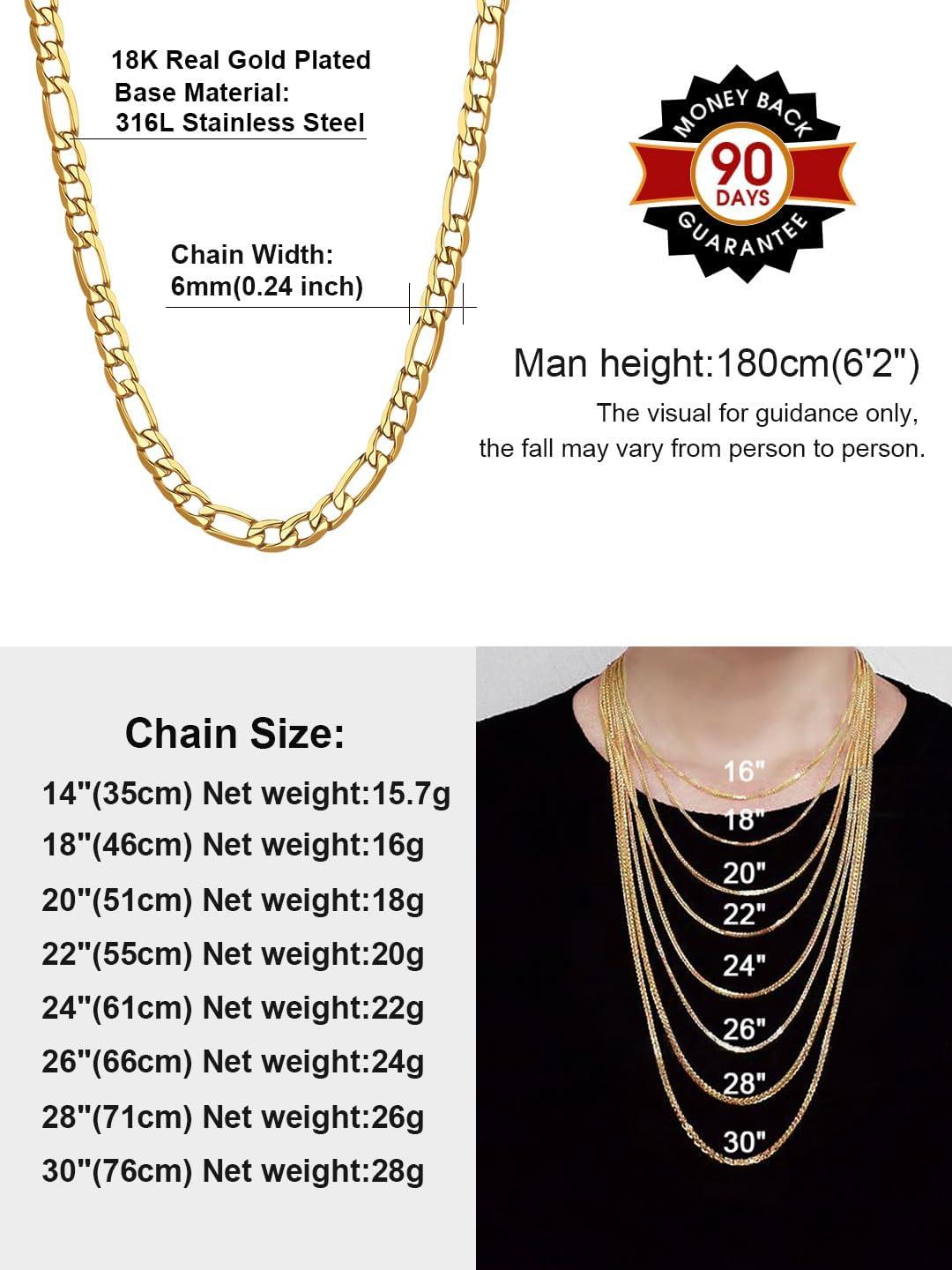 imageChainsHouse Stainless Steel Figaro Chains for Men 4mm6mm9mm13mm Width 1430inch Length Black14K Gold Mens Necklace Chains Send Gift Boxf Figaro AGold6mm