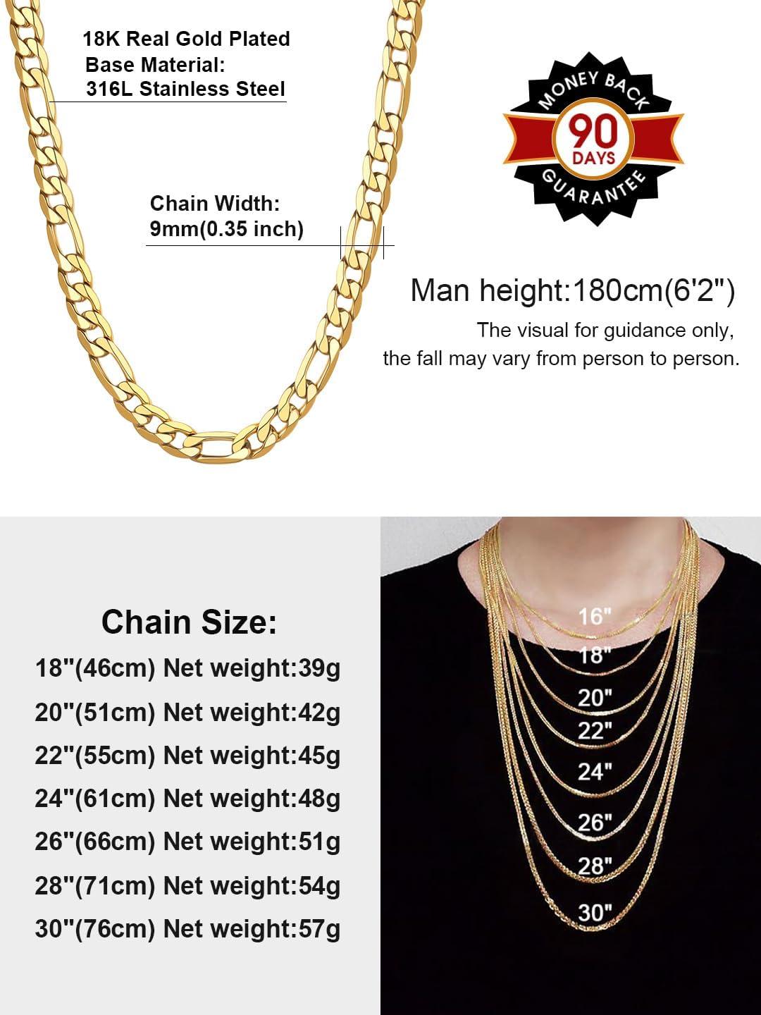 imageChainsHouse Stainless Steel Figaro Chains for Men 4mm6mm9mm13mm Width 1430inch Length Black14K Gold Mens Necklace Chains Send Gift Boxf Figaro AGold9mm