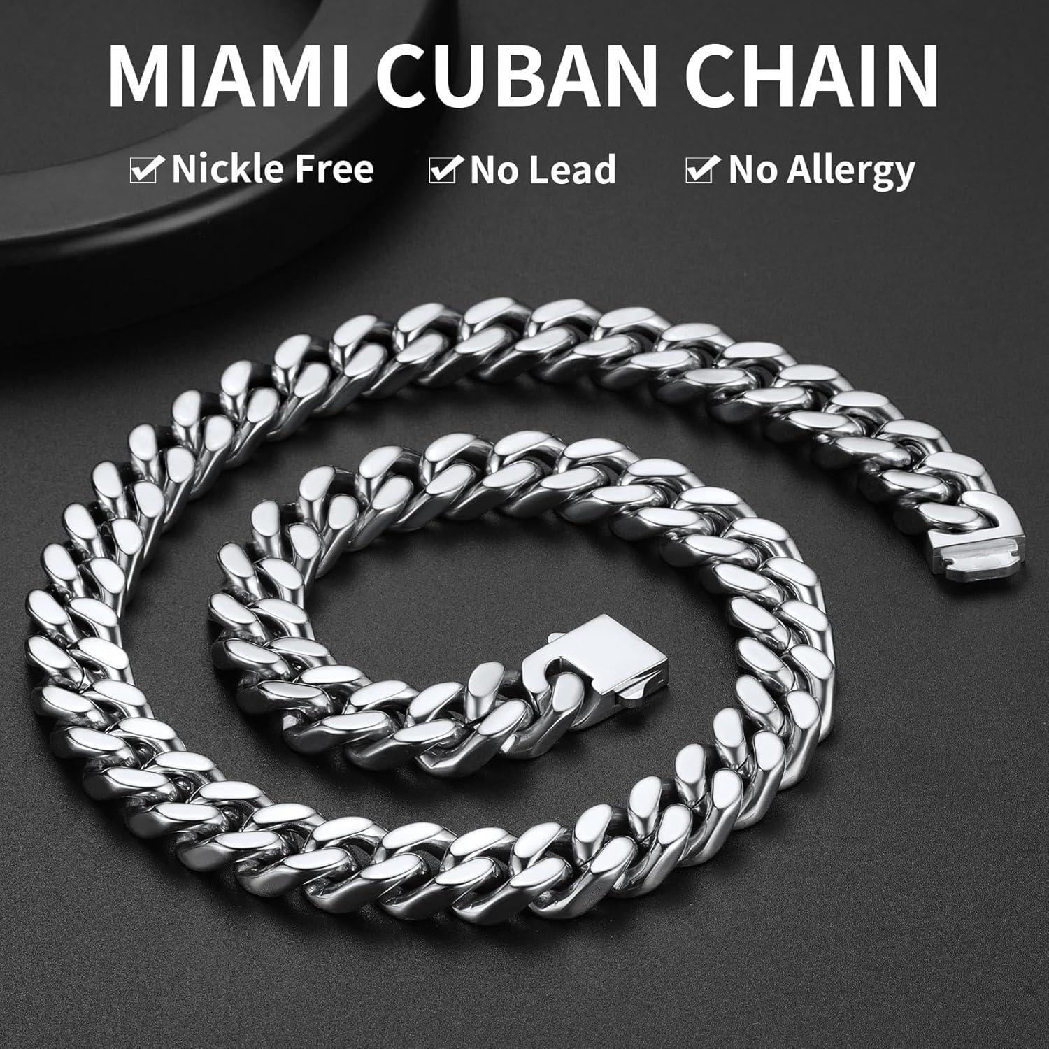 imageChainsHouse Stainless Steel Mens Cuban Link Chain Black 18K Gold Plated Miami Cuban Chain Necklace 5mm7mm9mm12mm14mm Width No Tarnishampamp Durable Hip Hop Mens Jewelry 18quot30quot Send Gift Boxb 14mm widthsteel