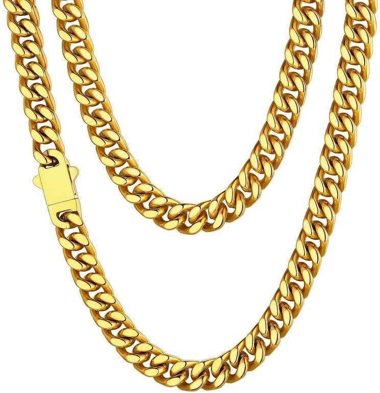 imageChainsHouse Stainless Steel Mens Cuban Link Chain Black 18K Gold Plated Miami Cuban Chain Necklace 5mm7mm9mm12mm14mm Width No Tarnishampamp Durable Hip Hop Mens Jewelry 18quot30quot Send Gift Boxe 7mm widthgold