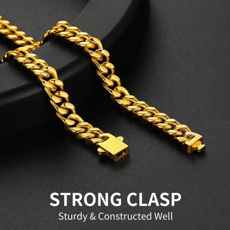 imageChainsHouse Stainless Steel Mens Cuban Link Chain Black 18K Gold Plated Miami Cuban Chain Necklace 5mm7mm9mm12mm14mm Width No Tarnishampamp Durable Hip Hop Mens Jewelry 18quot30quot Send Gift Boxe 7mm widthgold