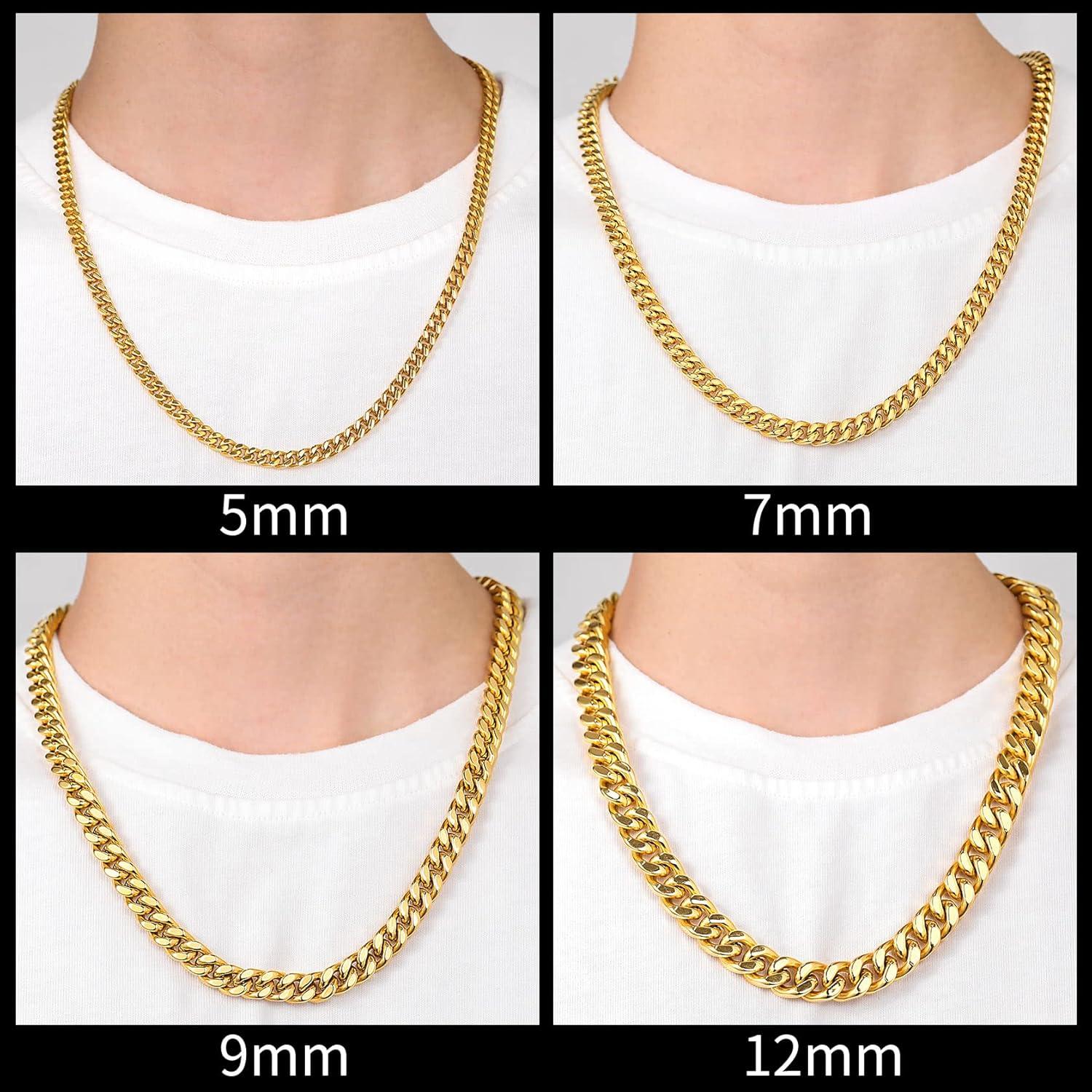 imageChainsHouse Stainless Steel Mens Cuban Link Chain Black 18K Gold Plated Miami Cuban Chain Necklace 5mm7mm9mm12mm14mm Width No Tarnishampamp Durable Hip Hop Mens Jewelry 18quot30quot Send Gift Boxf 12mm widthgold