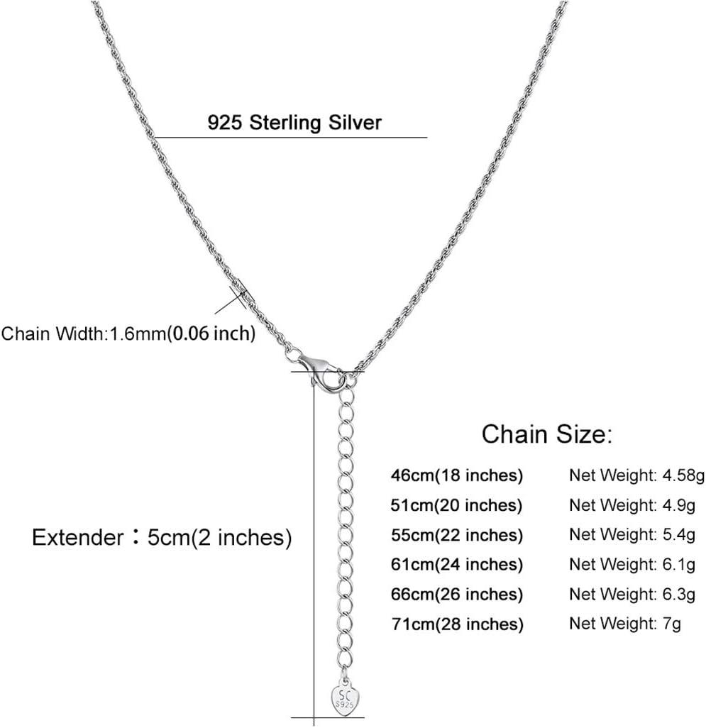 imageChainsHouse Sterling Silver Necklace CubanFigaroTwisted RopeRoloBox Chain No Tarnish Mens Women Jewelry 14quot30quot Send Gift BoxCSilver16mmTwisted Rope