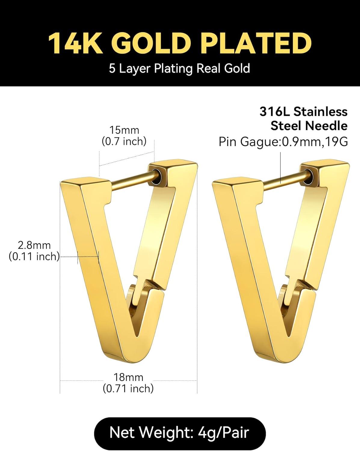 imageChainsHouse Stud Earrings for Men Women316L Stainless Steel14K GoldBlack Plated Metal Punk Hypoallergenic Surgical Huggie Hoop Earrings Mens Jewelry Piercing Hoop EarringsA GoldTriangle1 Pair