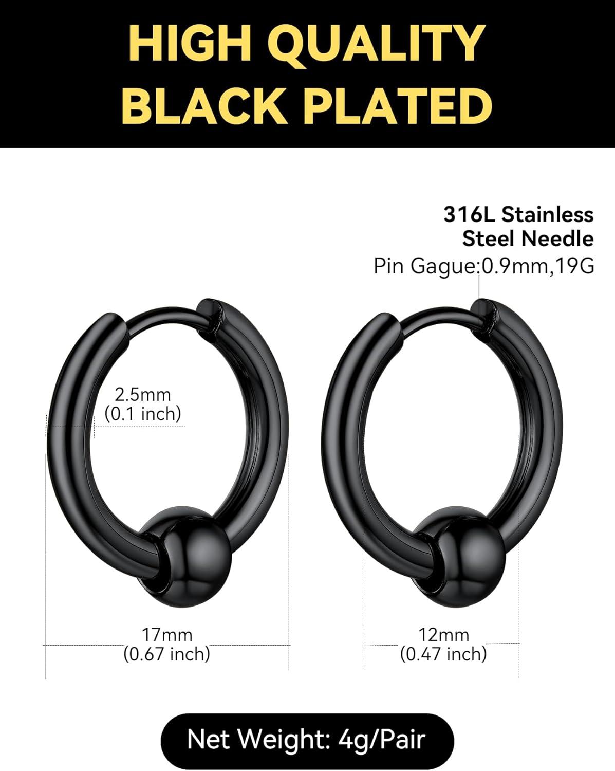 imageChainsHouse Stud Earrings for Men Women316L Stainless Steel14K GoldBlack Plated Metal Punk Hypoallergenic Surgical Huggie Hoop Earrings Mens Jewelry Piercing Hoop EarringsB BlackBead Hoop1 Pair