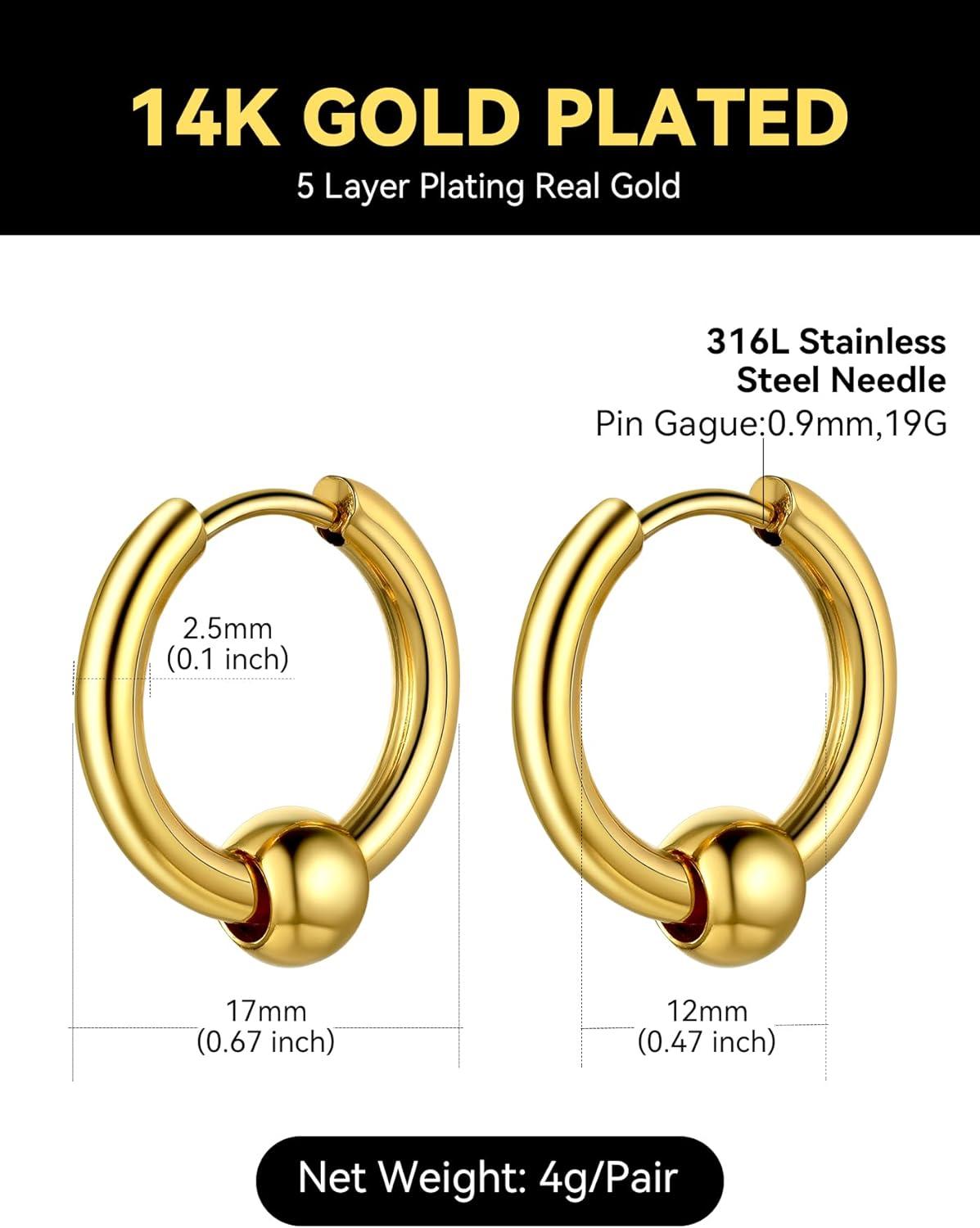 imageChainsHouse Stud Earrings for Men Women316L Stainless Steel14K GoldBlack Plated Metal Punk Hypoallergenic Surgical Huggie Hoop Earrings Mens Jewelry Piercing Hoop EarringsB GoldBead Hoop1 Pair