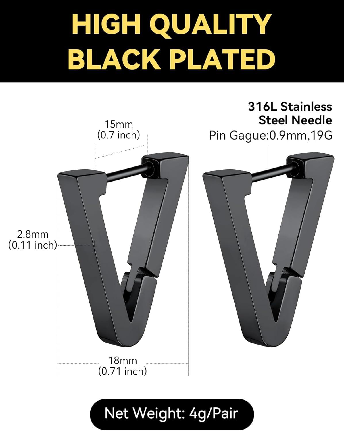 imageChainsHouse Stud Earrings for Men Women316L Stainless Steel14K GoldBlack Plated Metal Punk Hypoallergenic Surgical Huggie Hoop Earrings Mens Jewelry Piercing Hoop EarringsA BlackTriangle1 Pair