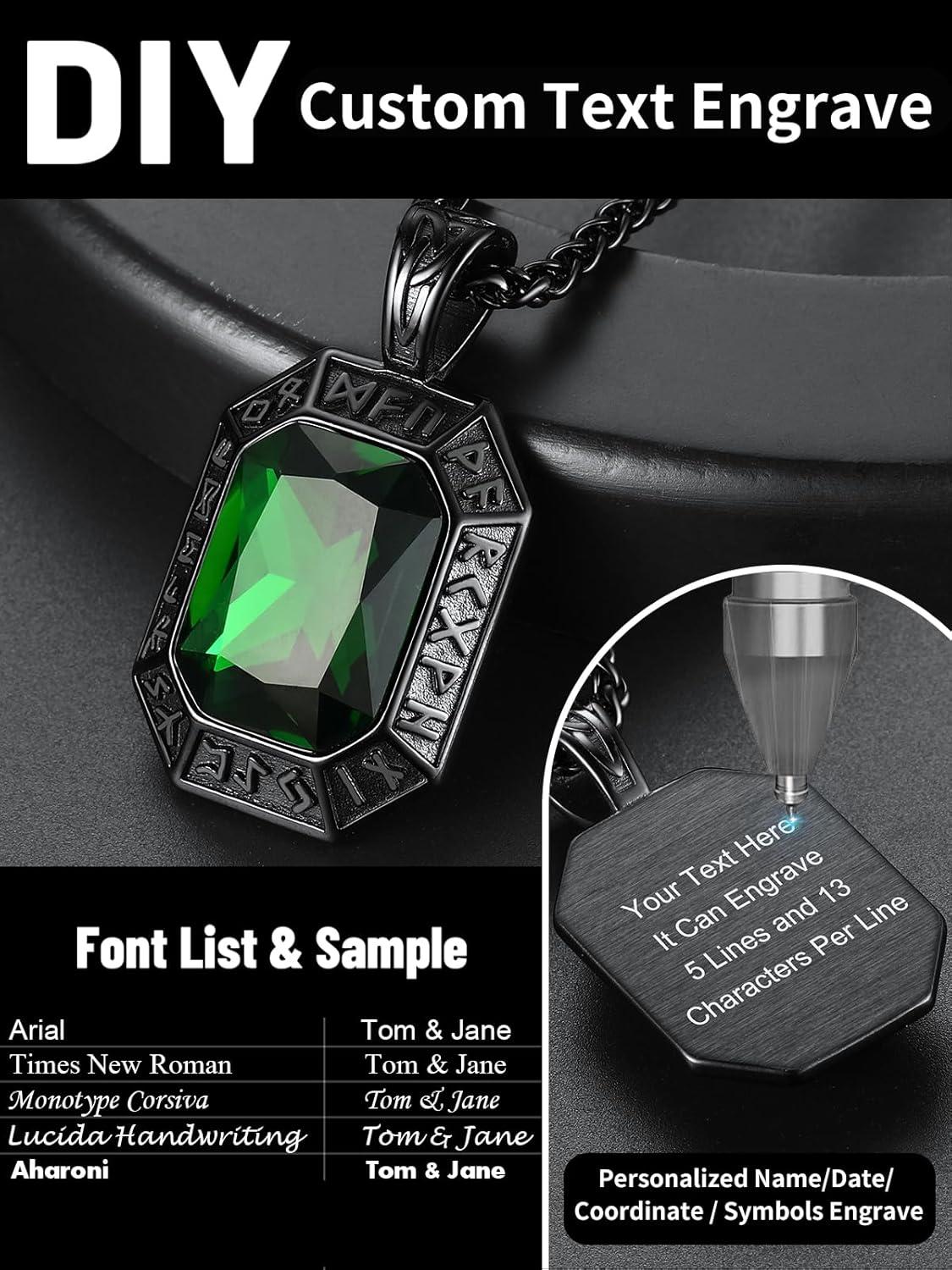 imageChainsHouse Viking Rune Pendant Necklace for Men Women Punk Biker Black Metal316L Stainless Steel Onyx Norse Vintage Amulet Necklaces with BlackRedGreenBlue Gemstone Send Gift BoxO BlackGreen StoneCustom