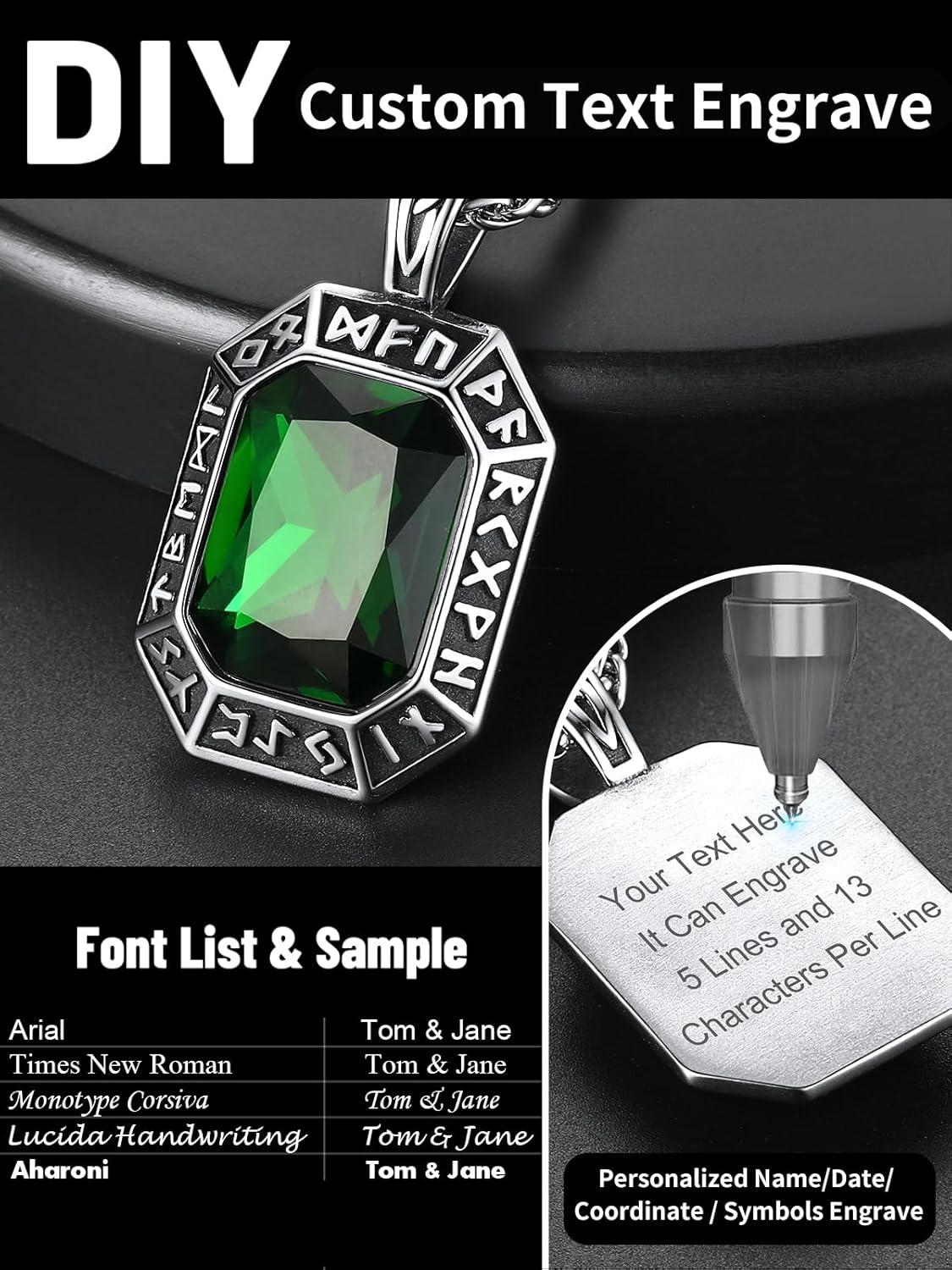 imageChainsHouse Viking Rune Pendant Necklace for Men Women Punk Biker Black Metal316L Stainless Steel Onyx Norse Vintage Amulet Necklaces with BlackRedGreenBlue Gemstone Send Gift BoxI SteelGreen StoneCustom