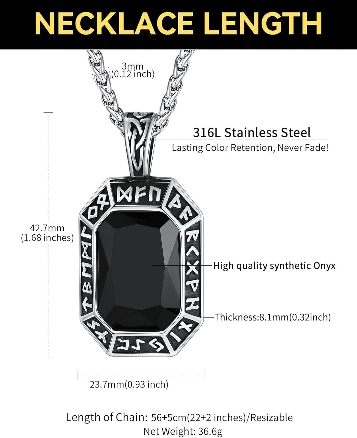 imageChainsHouse Viking Rune Pendant Necklace for Men Women Punk Biker Black Metal316L Stainless Steel Onyx Norse Vintage Amulet Necklaces with BlackRedGreenBlue Gemstone Send Gift BoxA Stainless SteelBlack Stone