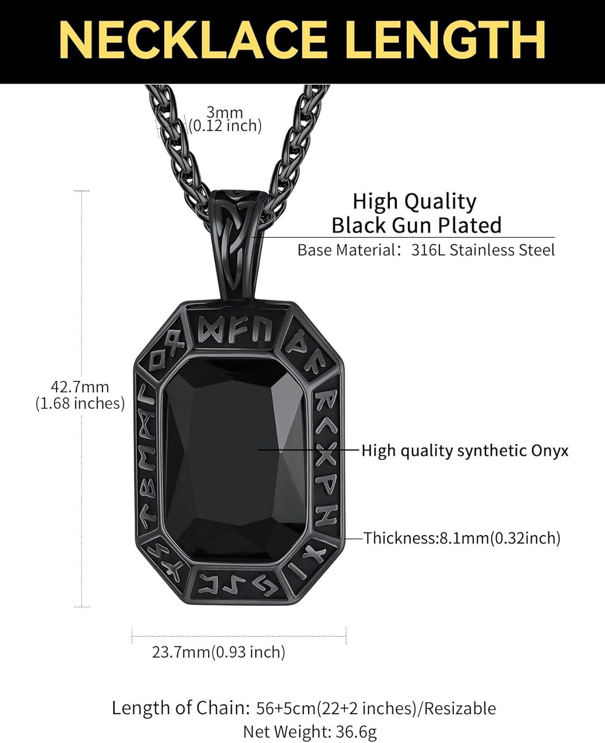 imageChainsHouse Viking Rune Pendant Necklace for Men Women Punk Biker Black Metal316L Stainless Steel Onyx Norse Vintage Amulet Necklaces with BlackRedGreenBlue Gemstone Send Gift BoxF Cool BlackBlack Stone