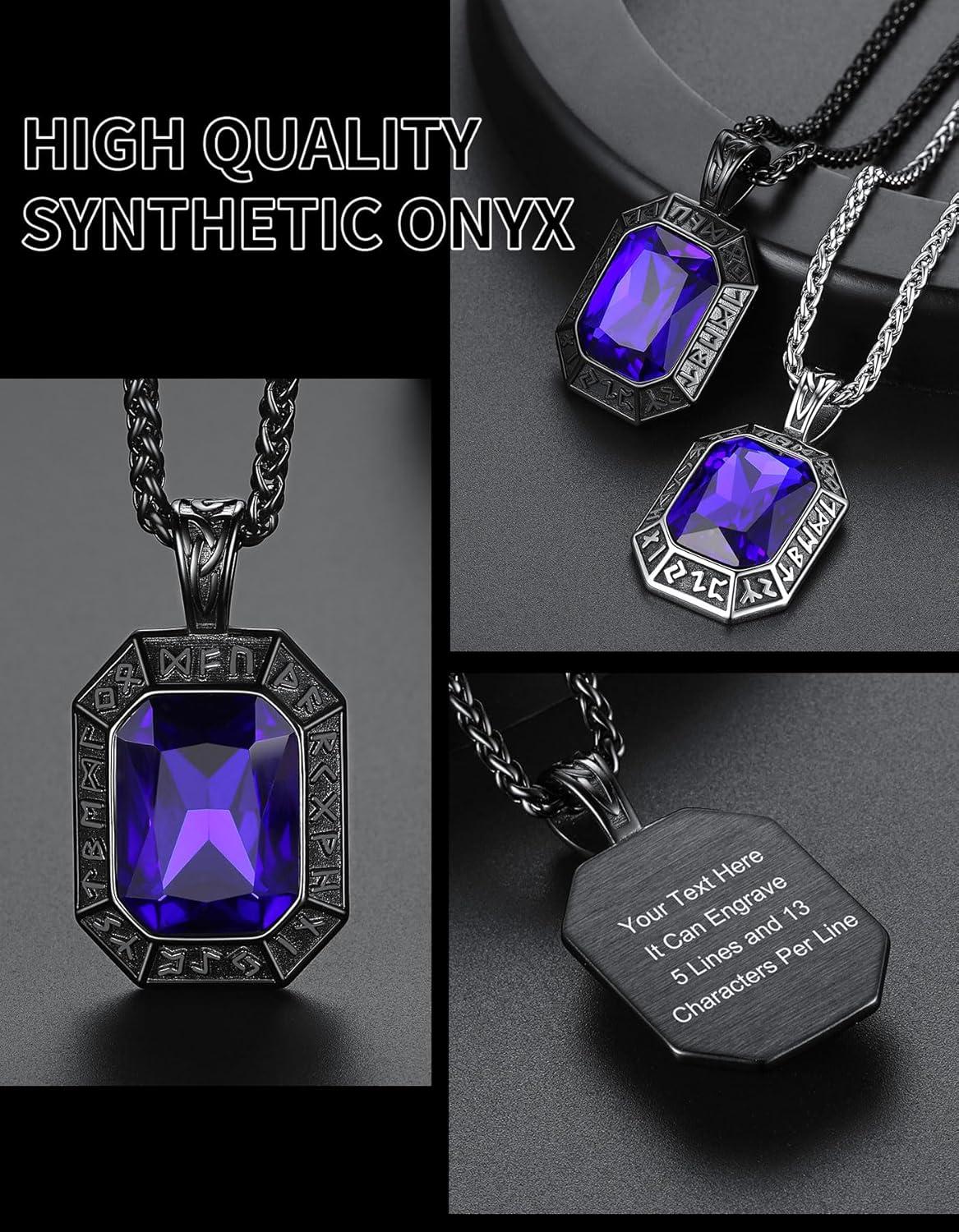 imageChainsHouse Viking Rune Pendant Necklace for Men Women Punk Biker Black Metal316L Stainless Steel Onyx Norse Vintage Amulet Necklaces with BlackRedGreenBlue Gemstone Send Gift BoxP BlackBlue StoneCustom