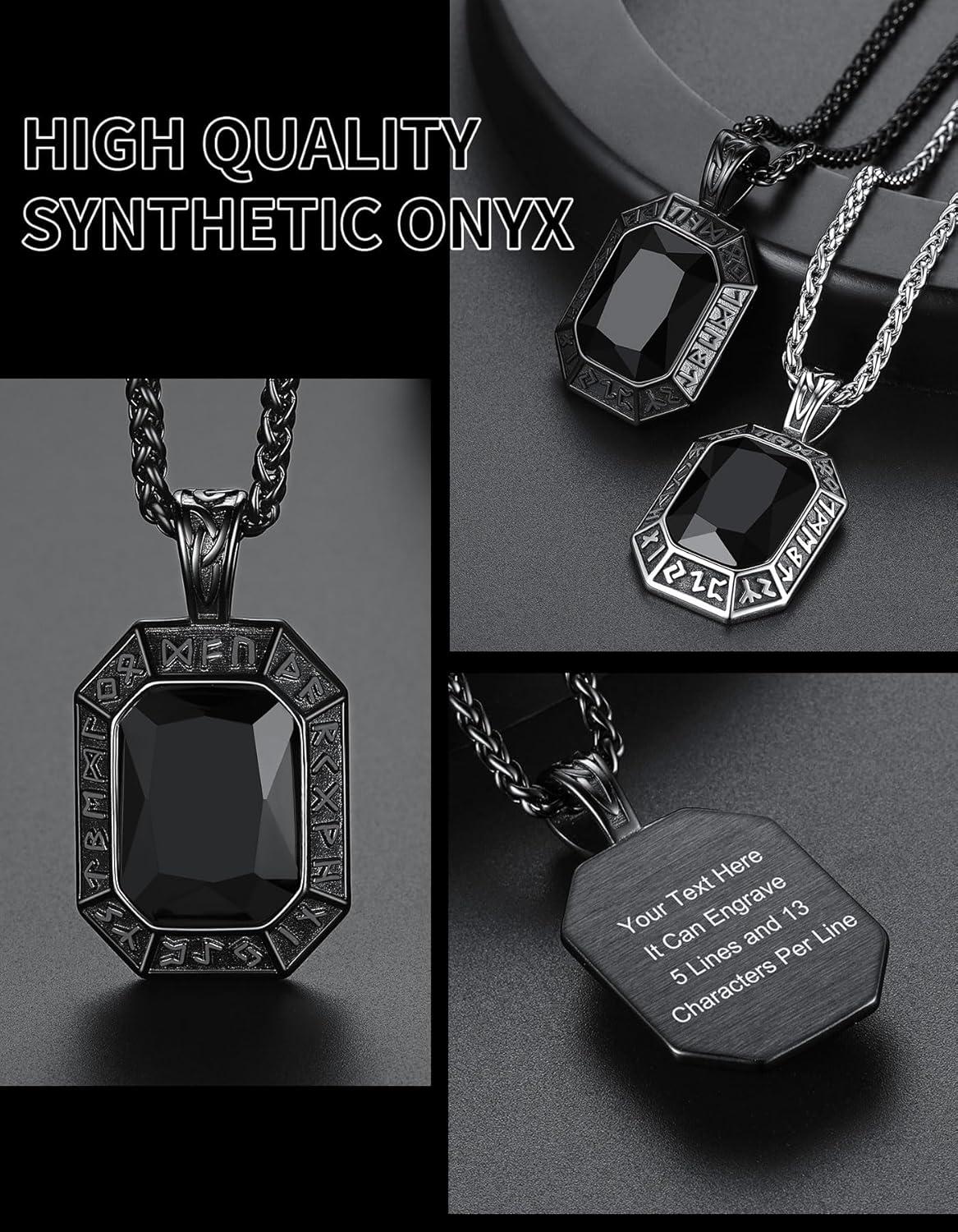 imageChainsHouse Viking Rune Pendant Necklace for Men Women Punk Biker Black Metal316L Stainless Steel Onyx Norse Vintage Amulet Necklaces with BlackRedGreenBlue Gemstone Send Gift BoxN BlackBlack StoneCustom