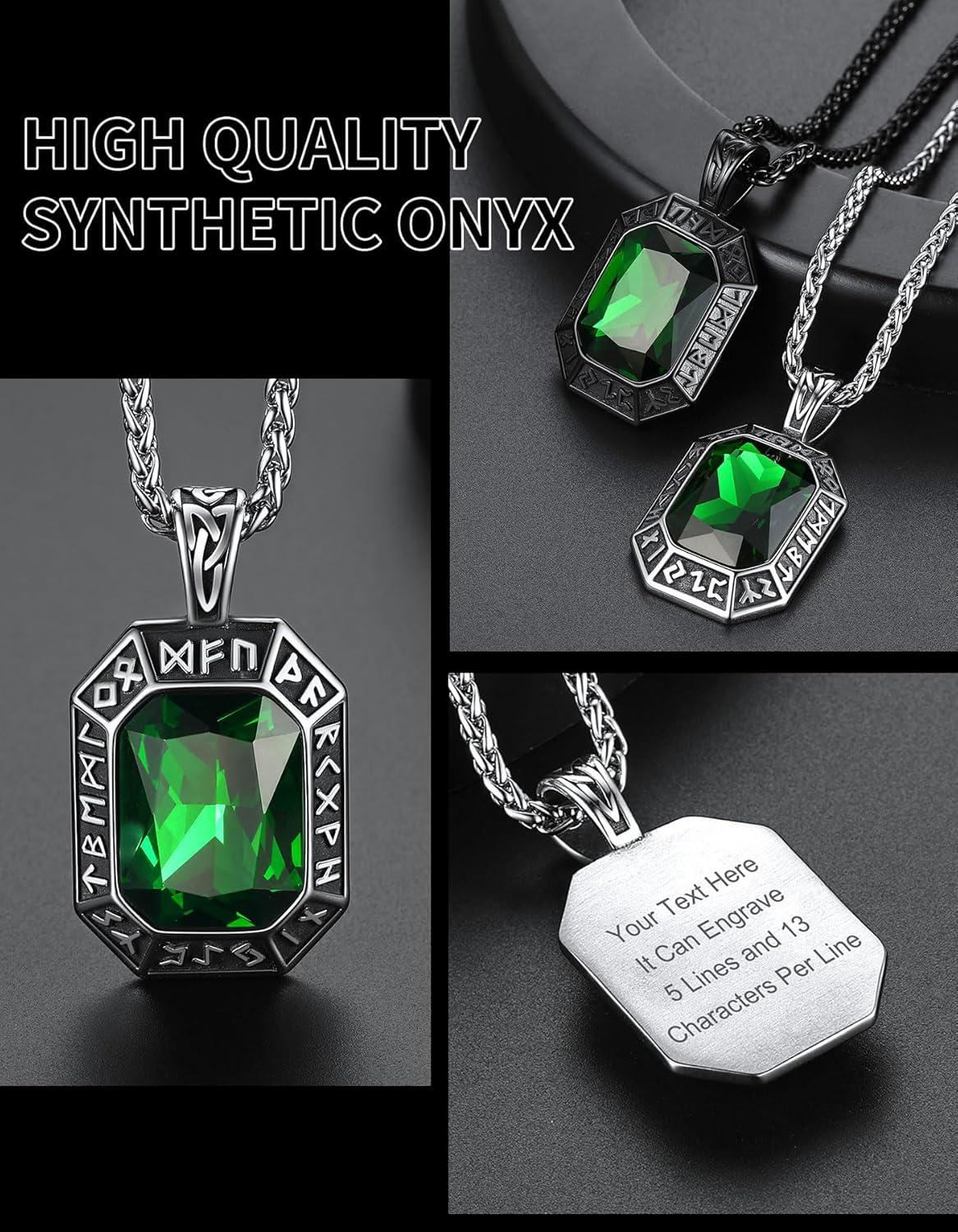 imageChainsHouse Viking Rune Pendant Necklace for Men Women Punk Biker Black Metal316L Stainless Steel Onyx Norse Vintage Amulet Necklaces with BlackRedGreenBlue Gemstone Send Gift BoxI SteelGreen StoneCustom