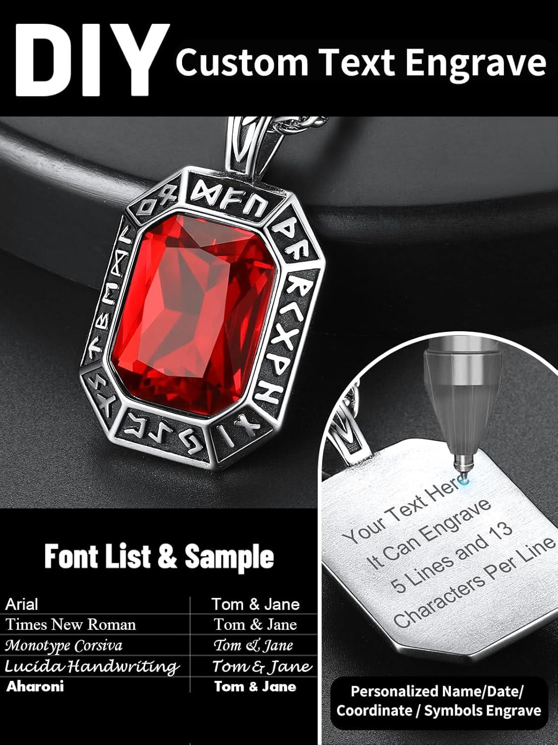 imageChainsHouse Viking Rune Pendant Necklace for Men Women Punk Biker Black Metal316L Stainless Steel Onyx Norse Vintage Amulet Necklaces with BlackRedGreenBlue Gemstone Send Gift BoxJ SteelRed StoneCustom