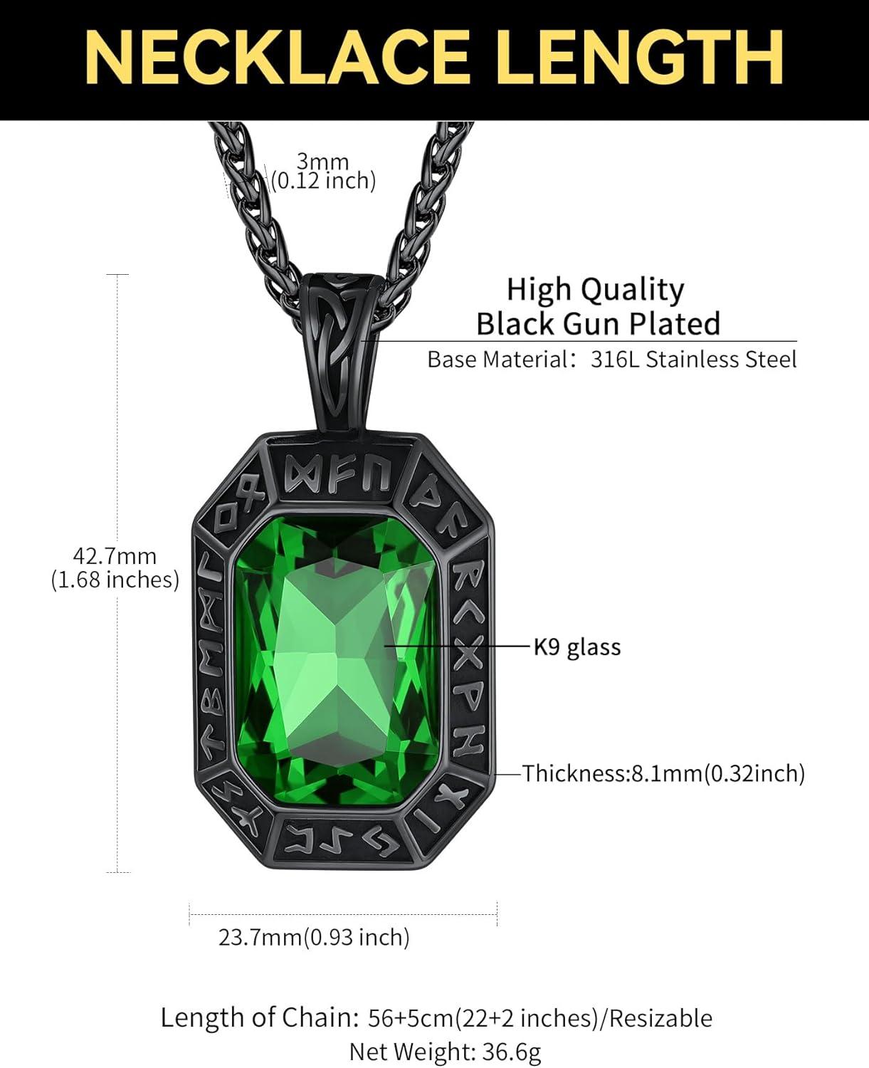 imageChainsHouse Viking Rune Pendant Necklace for Men Women Punk Biker Black Metal316L Stainless Steel Onyx Norse Vintage Amulet Necklaces with BlackRedGreenBlue Gemstone Send Gift BoxG Cool BlackGreen Stone