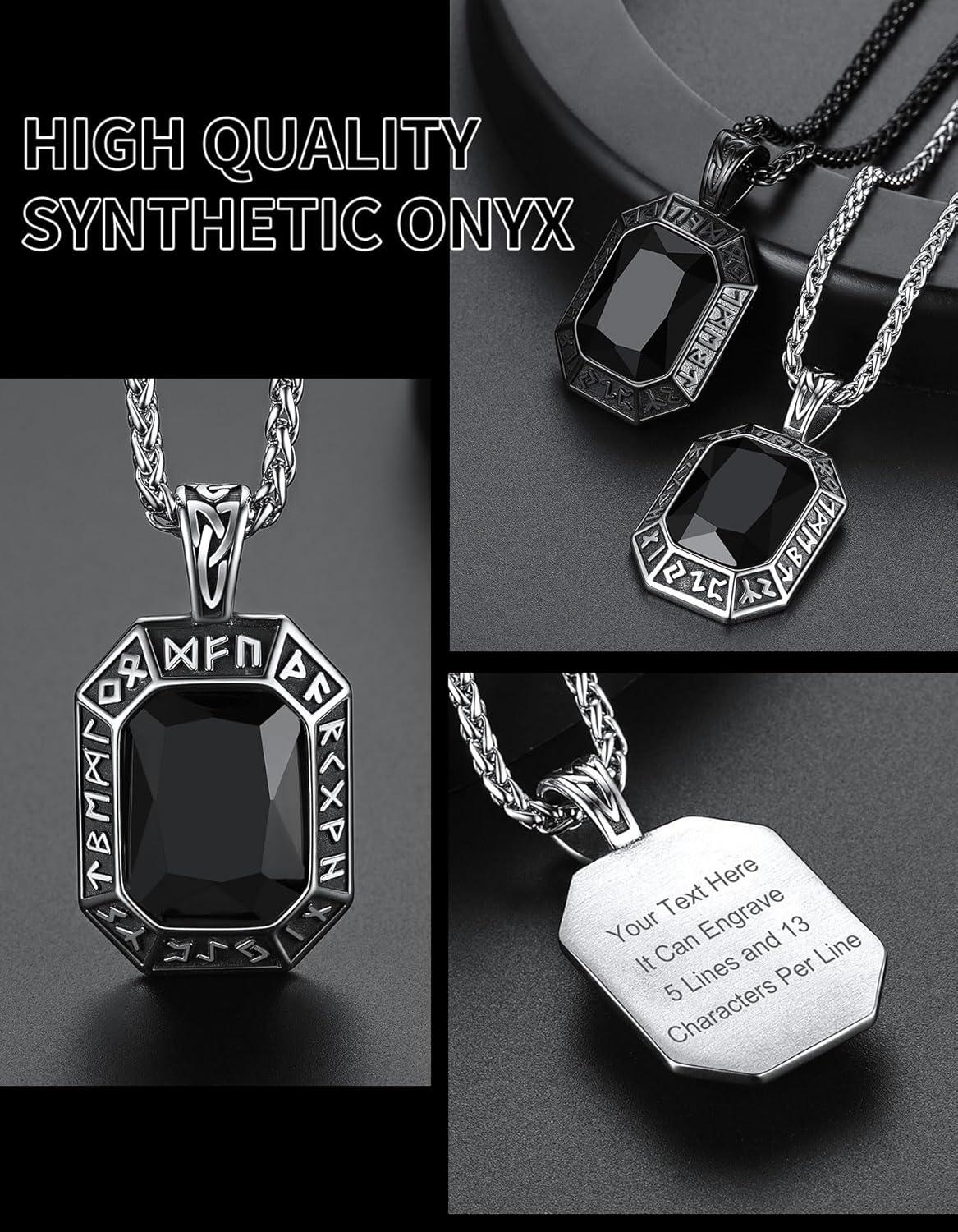 imageChainsHouse Viking Rune Pendant Necklace for Men Women Punk Biker Black Metal316L Stainless Steel Onyx Norse Vintage Amulet Necklaces with BlackRedGreenBlue Gemstone Send Gift BoxL SteelBlack StoneCustom