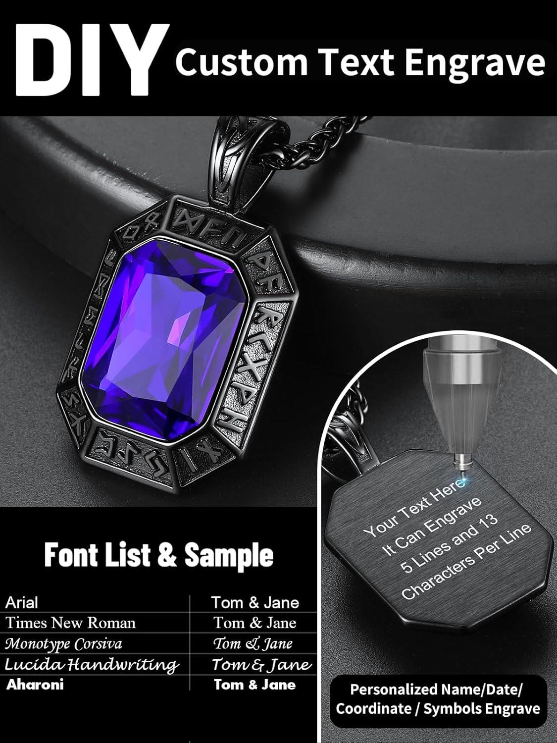 imageChainsHouse Viking Rune Pendant Necklace for Men Women Punk Biker Black Metal316L Stainless Steel Onyx Norse Vintage Amulet Necklaces with BlackRedGreenBlue Gemstone Send Gift BoxP BlackBlue StoneCustom