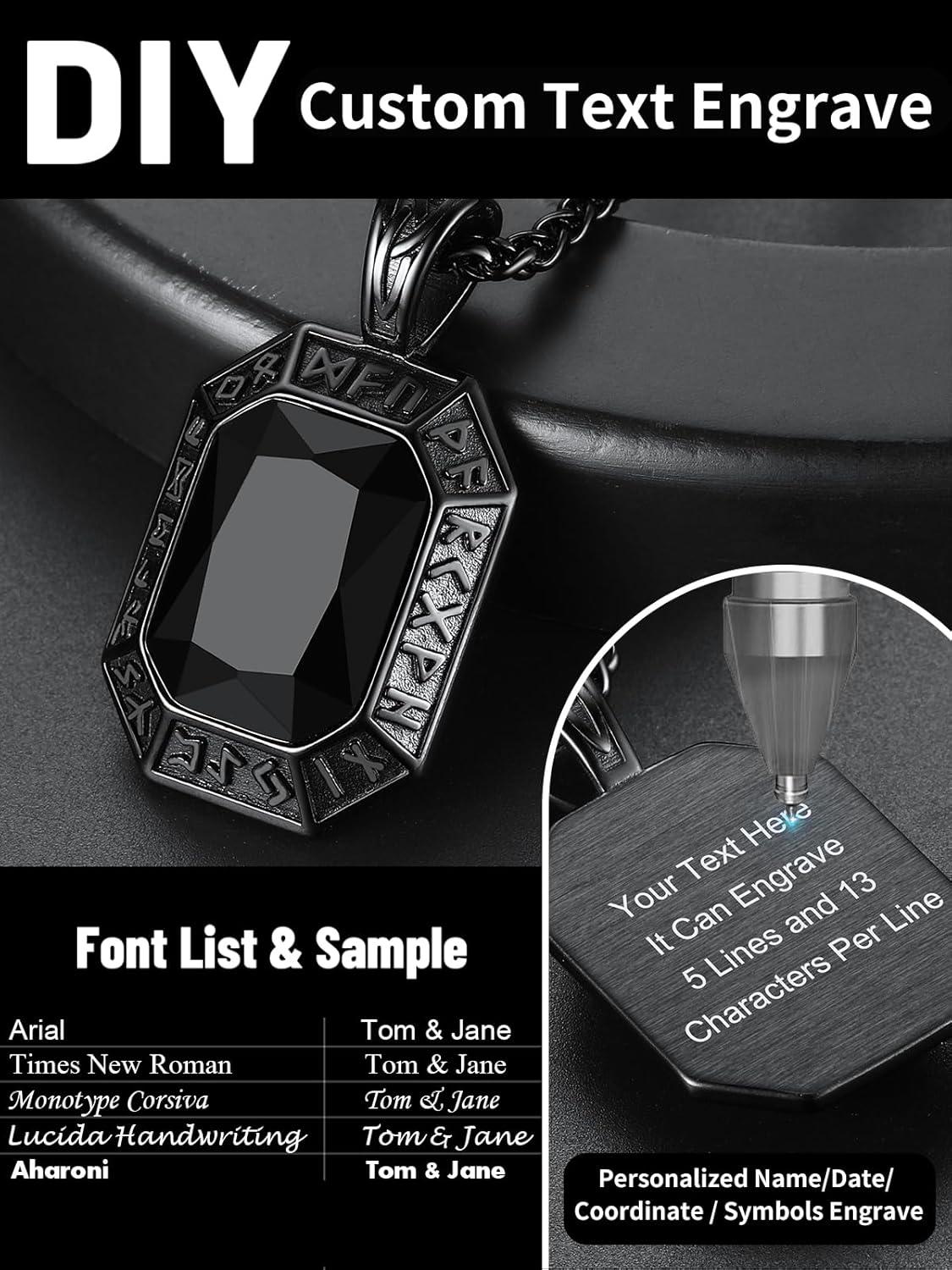 imageChainsHouse Viking Rune Pendant Necklace for Men Women Punk Biker Black Metal316L Stainless Steel Onyx Norse Vintage Amulet Necklaces with BlackRedGreenBlue Gemstone Send Gift BoxN BlackBlack StoneCustom