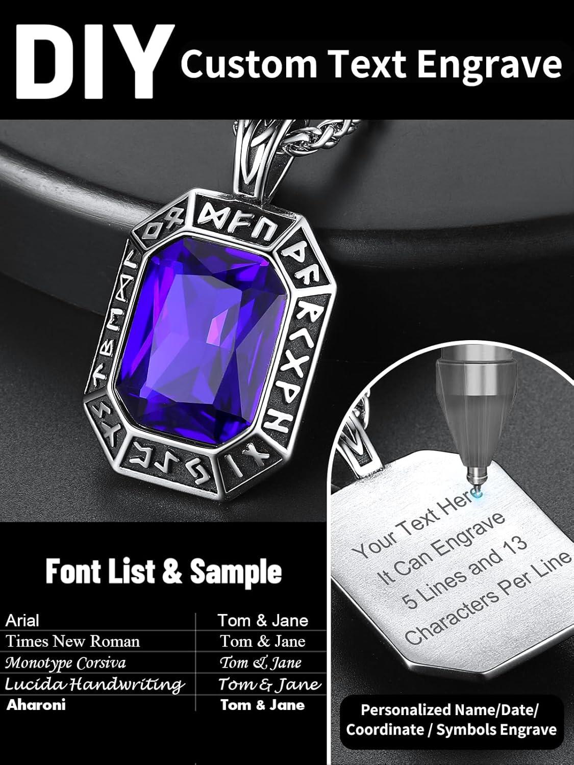 imageChainsHouse Viking Rune Pendant Necklace for Men Women Punk Biker Black Metal316L Stainless Steel Onyx Norse Vintage Amulet Necklaces with BlackRedGreenBlue Gemstone Send Gift BoxK SteelBlue StoneCustom