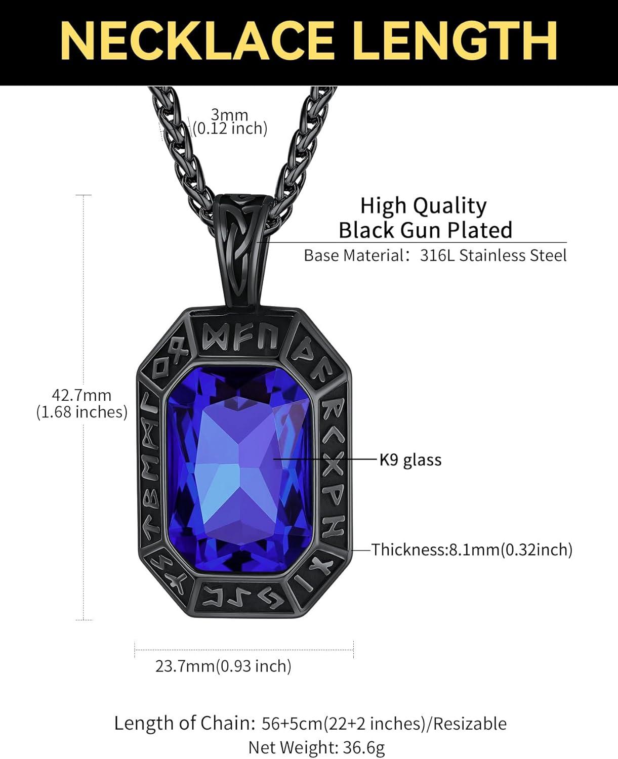 imageChainsHouse Viking Rune Pendant Necklace for Men Women Punk Biker Black Metal316L Stainless Steel Onyx Norse Vintage Amulet Necklaces with BlackRedGreenBlue Gemstone Send Gift BoxH Cool BlackBlue Stone