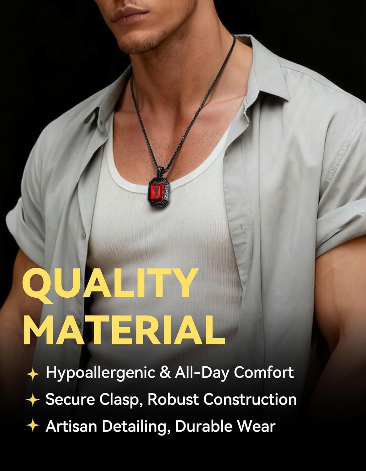 imageChainsHouse Viking Rune Pendant Necklace for Men Women Punk Biker Black Metal316L Stainless Steel Onyx Norse Vintage Amulet Necklaces with BlackRedGreenBlue Gemstone Send Gift BoxE Cool BlackRed Stone