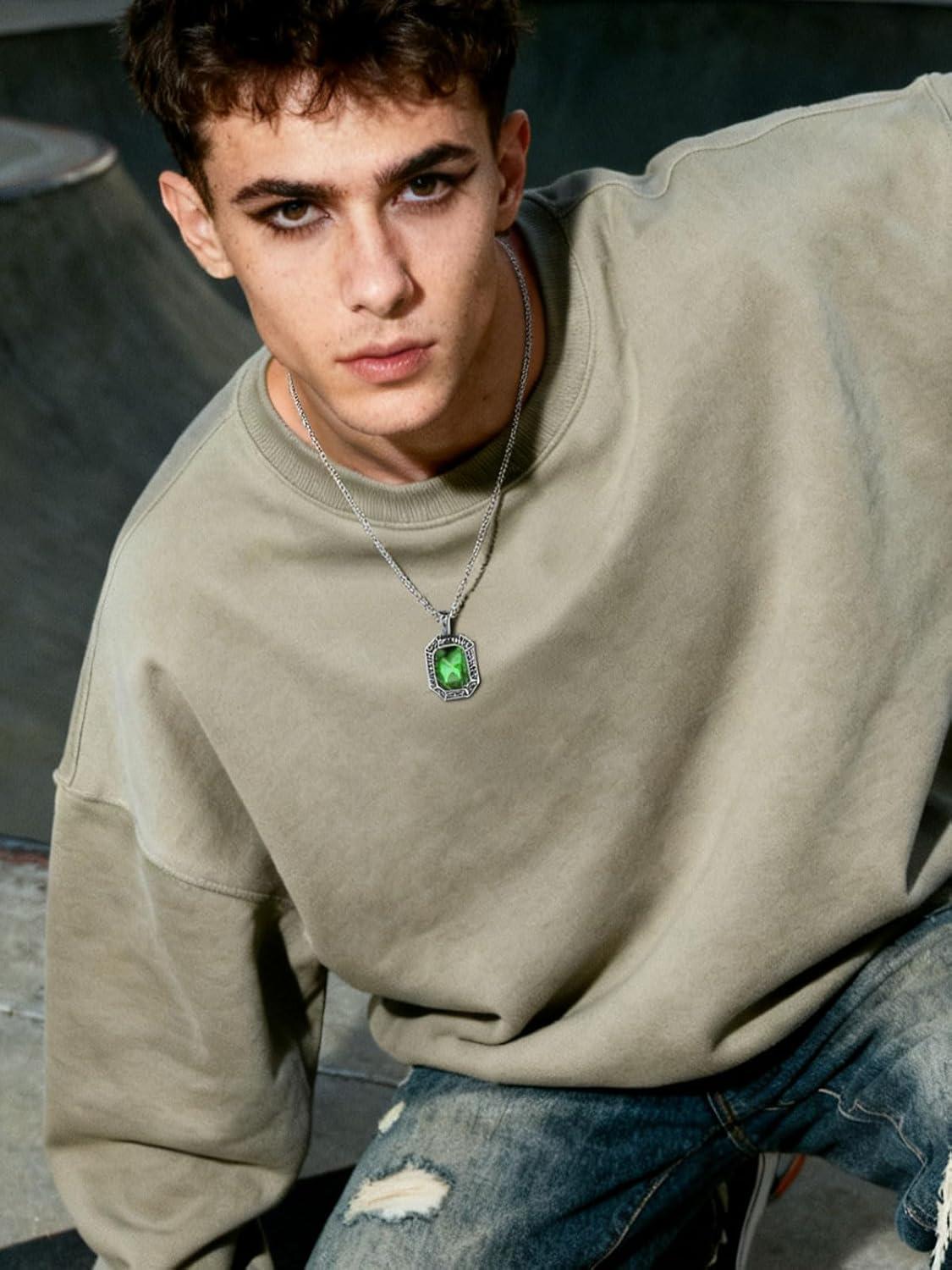 imageChainsHouse Viking Rune Pendant Necklace for Men Women Punk Biker Black Metal316L Stainless Steel Onyx Norse Vintage Amulet Necklaces with BlackRedGreenBlue Gemstone Send Gift BoxI SteelGreen StoneCustom