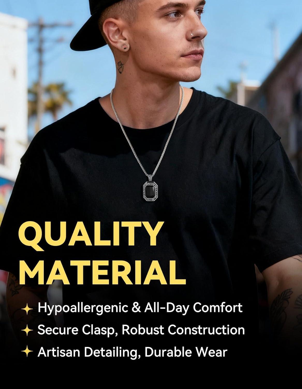 imageChainsHouse Viking Rune Pendant Necklace for Men Women Punk Biker Black Metal316L Stainless Steel Onyx Norse Vintage Amulet Necklaces with BlackRedGreenBlue Gemstone Send Gift BoxL SteelBlack StoneCustom