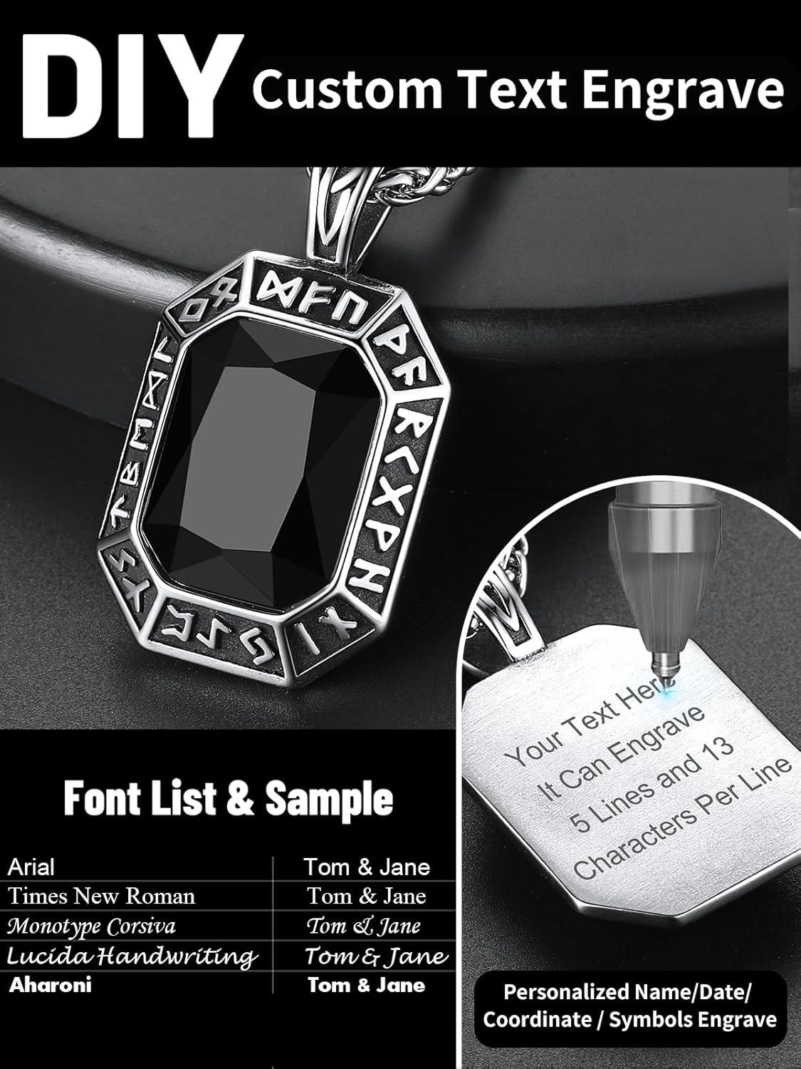 imageChainsHouse Viking Rune Pendant Necklace for Men Women Punk Biker Black Metal316L Stainless Steel Onyx Norse Vintage Amulet Necklaces with BlackRedGreenBlue Gemstone Send Gift BoxL SteelBlack StoneCustom