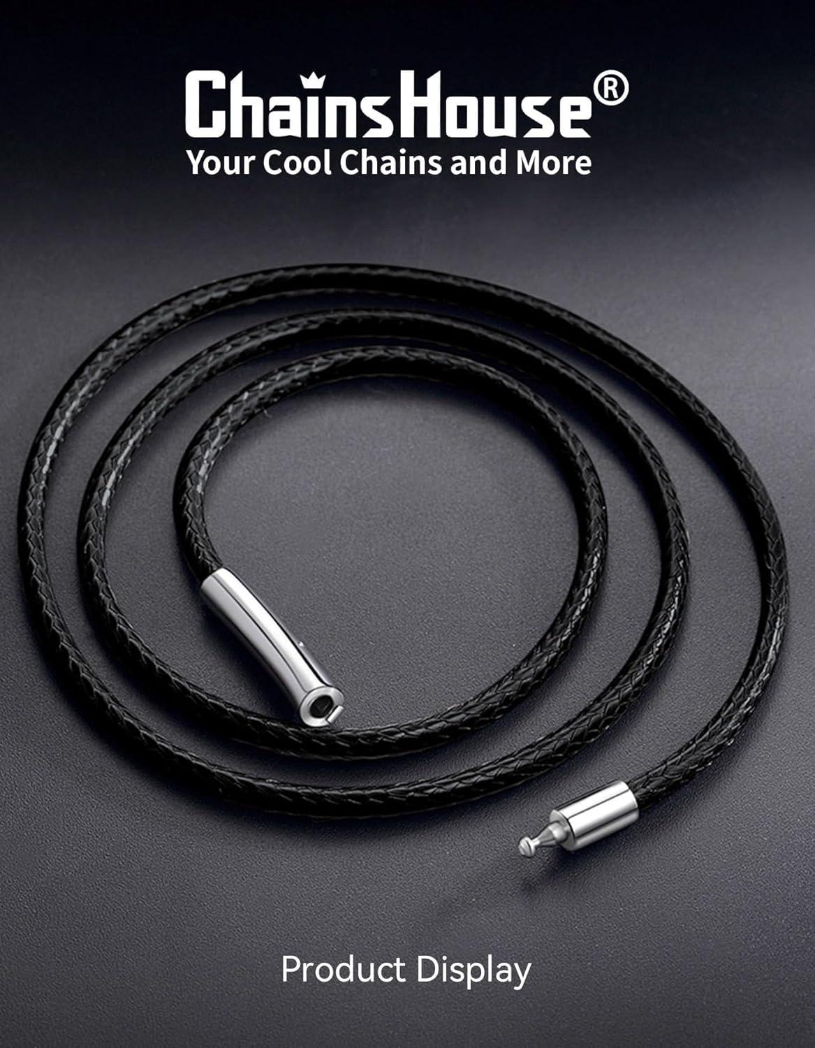 imageChainsHouse Waterproof Braided Black Leather Necklace Cord with Clasp Men Women DIY Rope Chain for Pendant Customize Available 1523mm Width 1618202224262830quot Length with Gift Boxa 3MM WideBlack