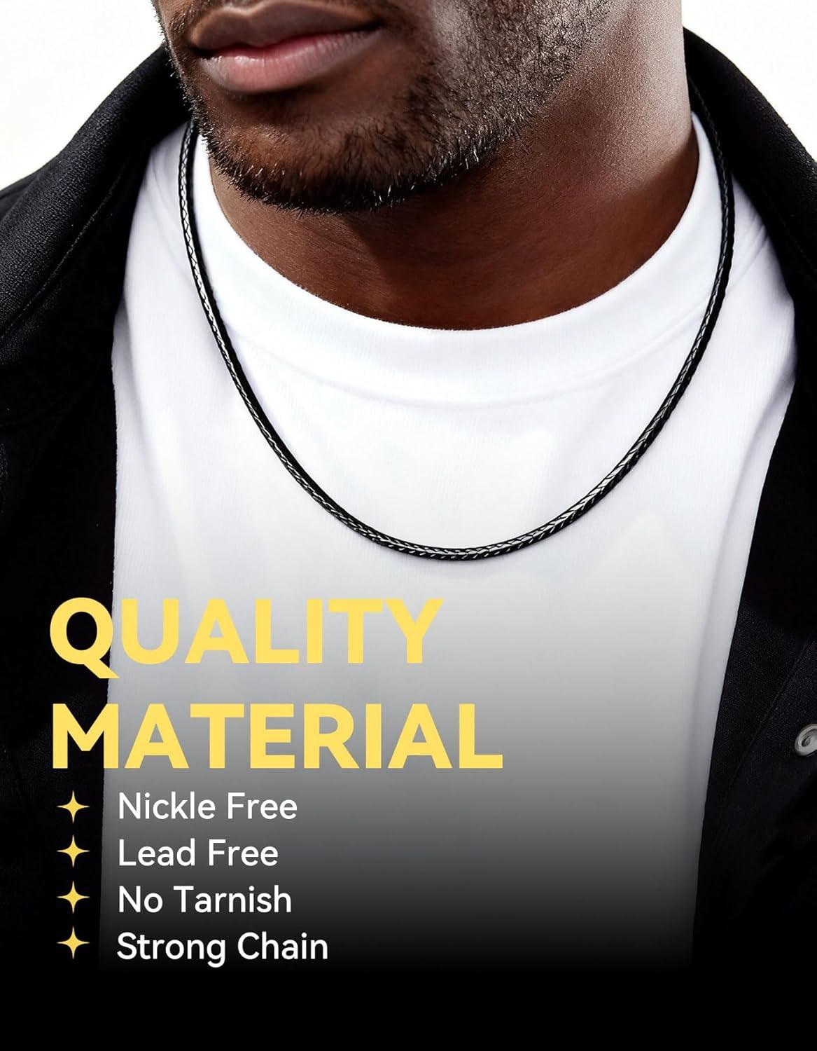 imageChainsHouse Waterproof Braided Black Leather Necklace Cord with Clasp Men Women DIY Rope Chain for Pendant Customize Available 1523mm Width 1618202224262830quot Length with Gift Boxd Black 3MM WideStainless Steel Clasp