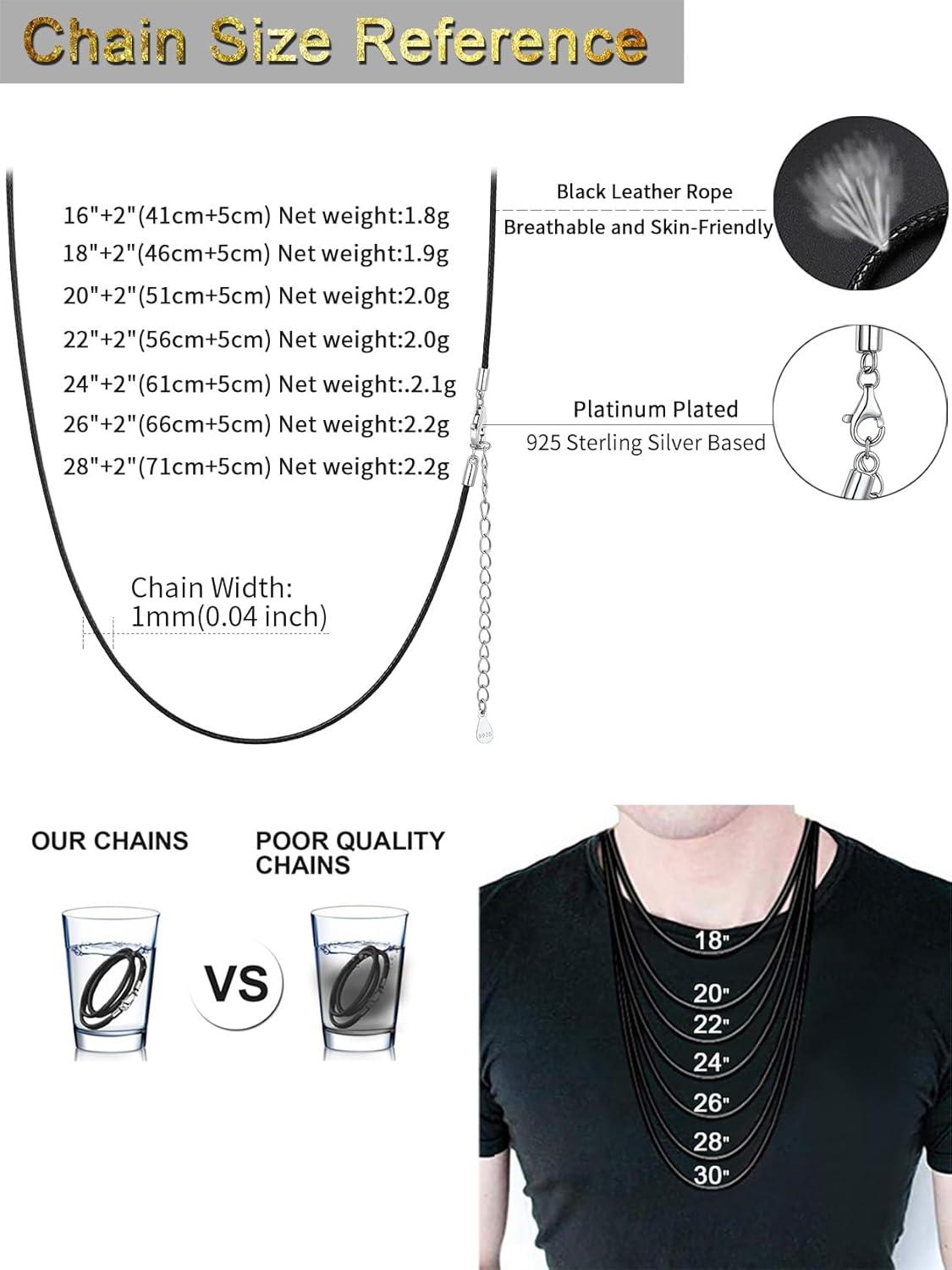 imageChainsHouse Waterproof Braided Black Leather Necklace Cord with Clasp Men Women DIY Rope Chain for Pendant Customize Available 1523mm Width 1618202224262830quot Length with Gift Boxc Black 1MM WideSterling Silver Clasp