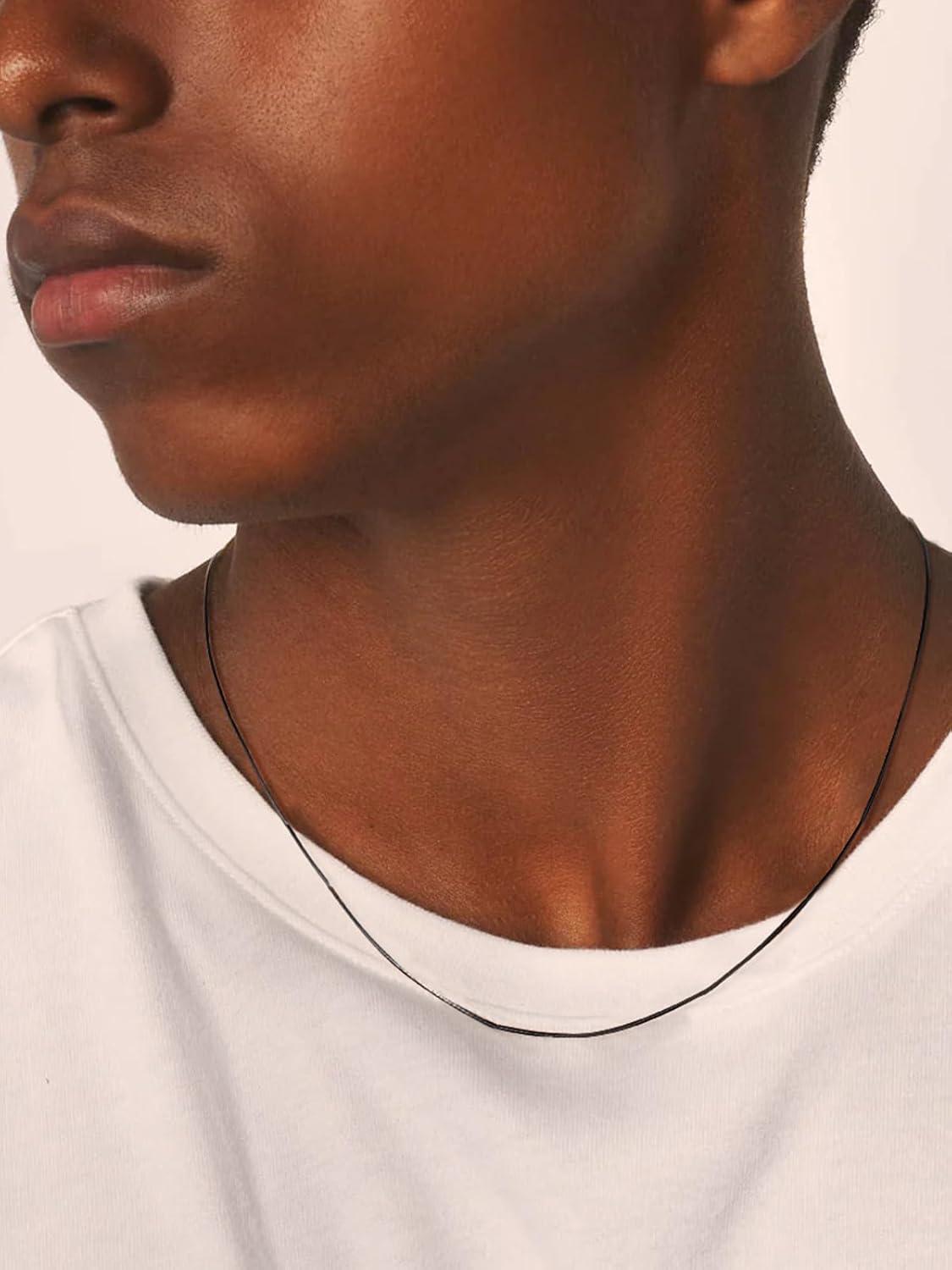 imageChainsHouse Waterproof Braided Black Leather Necklace Cord with Clasp Men Women DIY Rope Chain for Pendant Customize Available 1523mm Width 1618202224262830quot Length with Gift Boxc Black 1MM WideSterling Silver Clasp