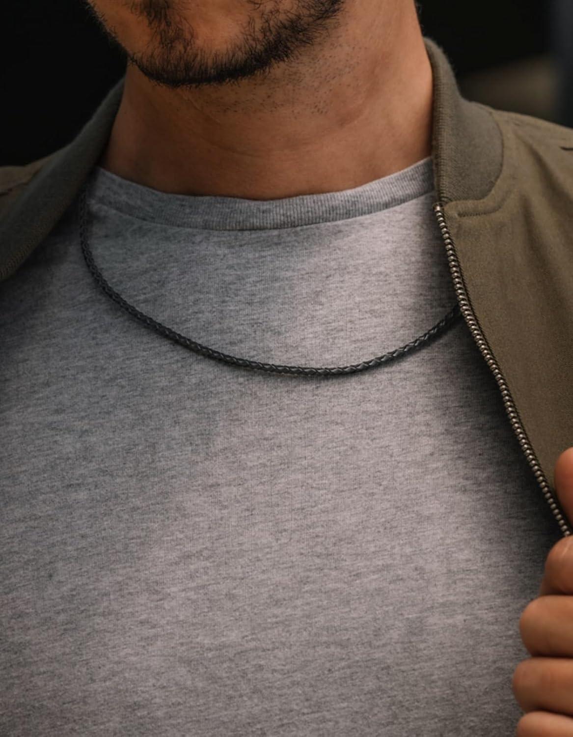 imageChainsHouse Waterproof Braided Black Leather Necklace Cord with Clasp Men Women DIY Rope Chain for Pendant Customize Available 1523mm Width 1618202224262830quot Length with Gift Boxf 3MM WideBlackCustom