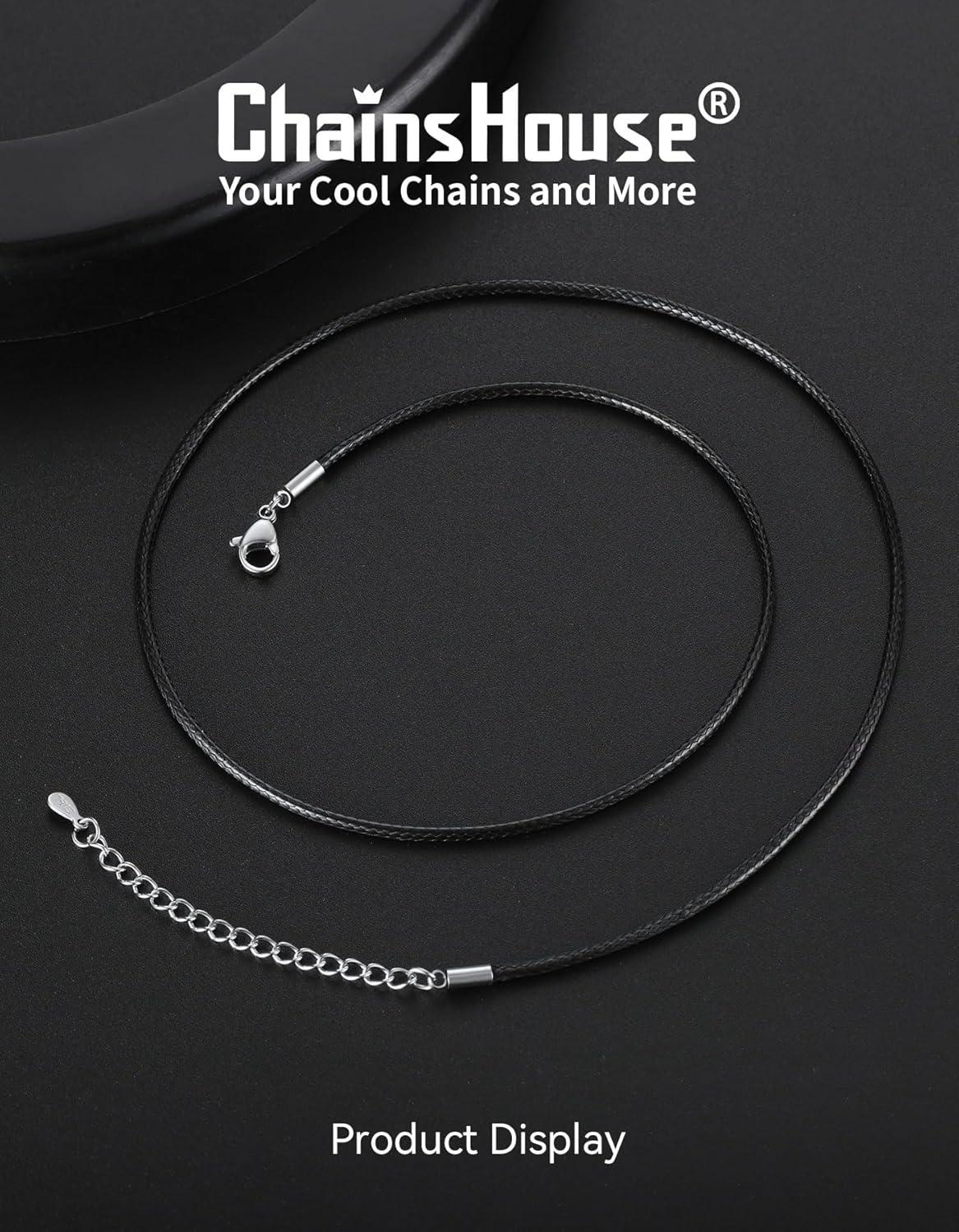 imageChainsHouse Waterproof Braided Black Leather Necklace Cord with Clasp Men Women DIY Rope Chain for Pendant Customize Available 1523mm Width 1618202224262830quot Length with Gift Boxd Black 15MM WideStainless Steel Clasp