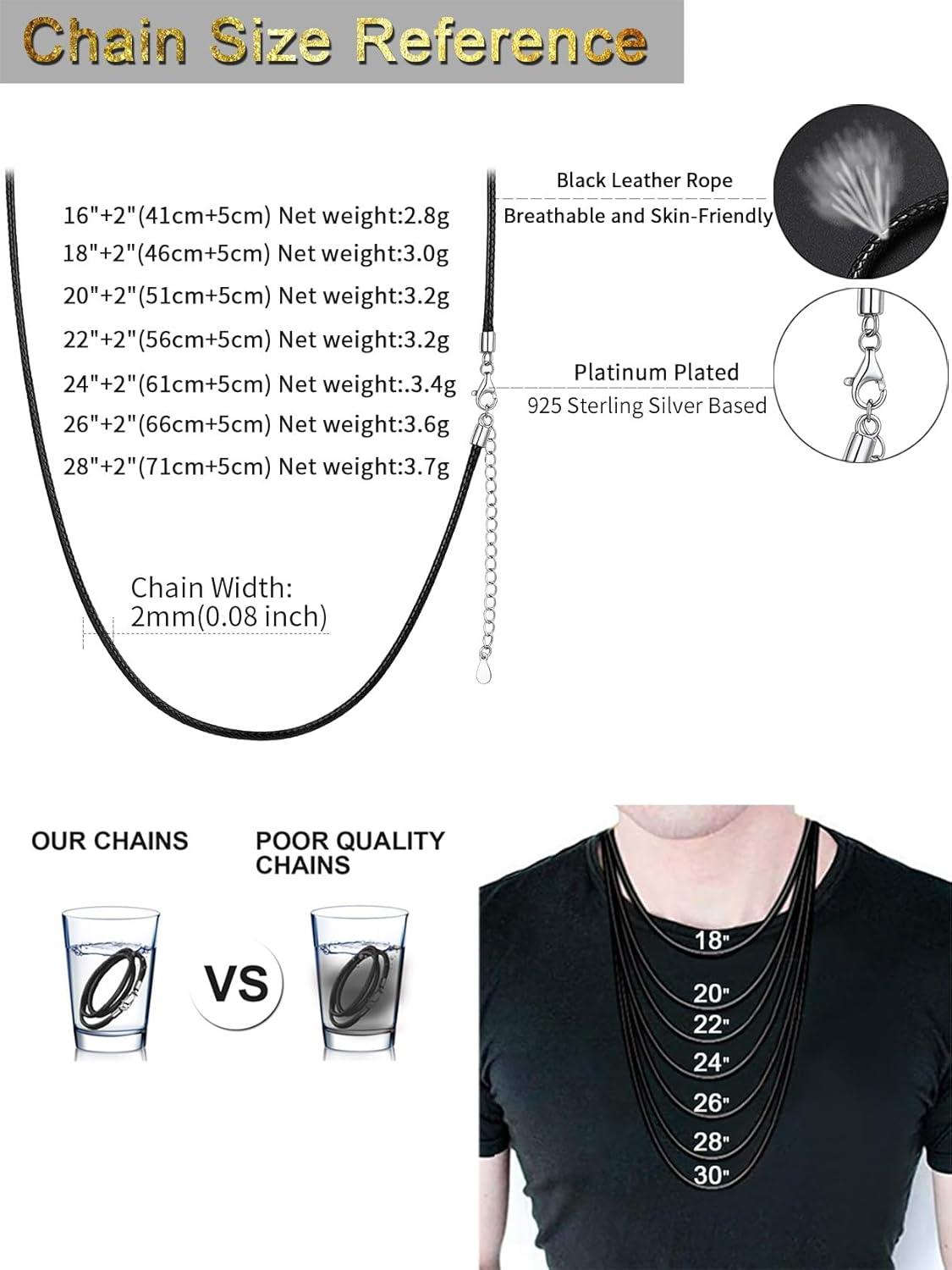imageChainsHouse Waterproof Braided Black Leather Necklace Cord with Clasp Men Women DIY Rope Chain for Pendant Customize Available 1523mm Width 1618202224262830quot Length with Gift Boxc Black 2MM WideSterling Silver Clasp