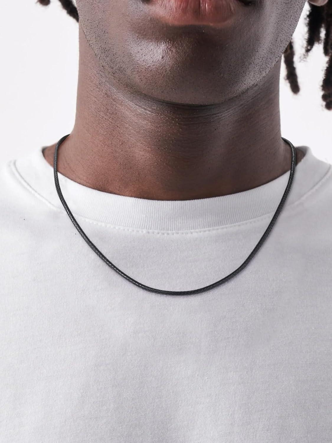 imageChainsHouse Waterproof Braided Black Leather Necklace Cord with Clasp Men Women DIY Rope Chain for Pendant Customize Available 1523mm Width 1618202224262830quot Length with Gift Boxb Black 2MM WideBlack Clasp