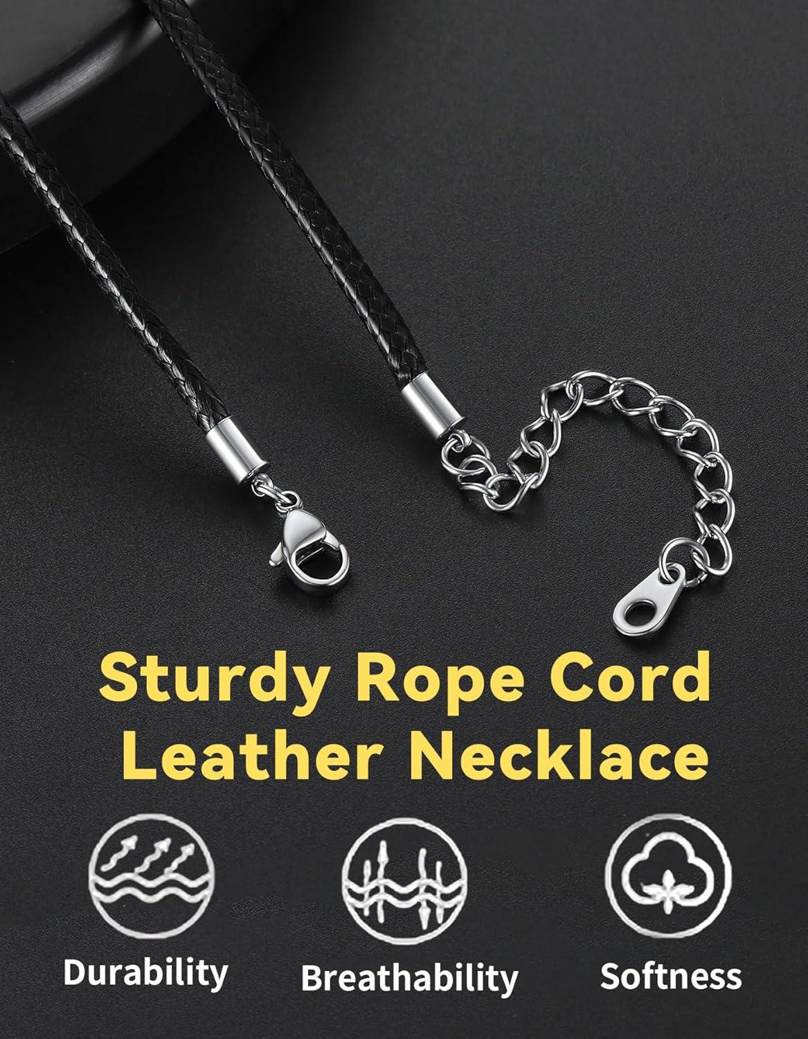 imageChainsHouse Waterproof Braided Black Leather Necklace Cord with Clasp Men Women DIY Rope Chain for Pendant Customize Available 1523mm Width 1618202224262830quot Length with Gift Boxd Black 3MM WideStainless Steel Clasp