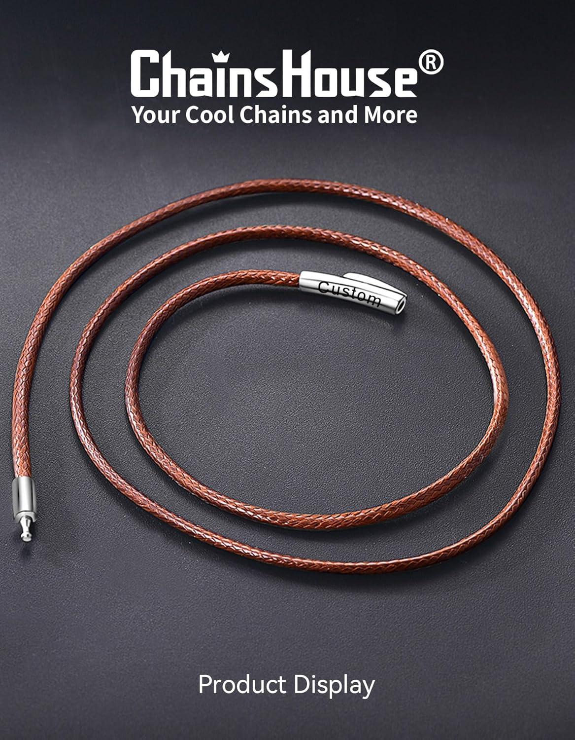 imageChainsHouse Waterproof Braided Black Leather Necklace Cord with Clasp Men Women DIY Rope Chain for Pendant Customize Available 1523mm Width 1618202224262830quot Length with Gift Boxg 2MM WideBrownCustom