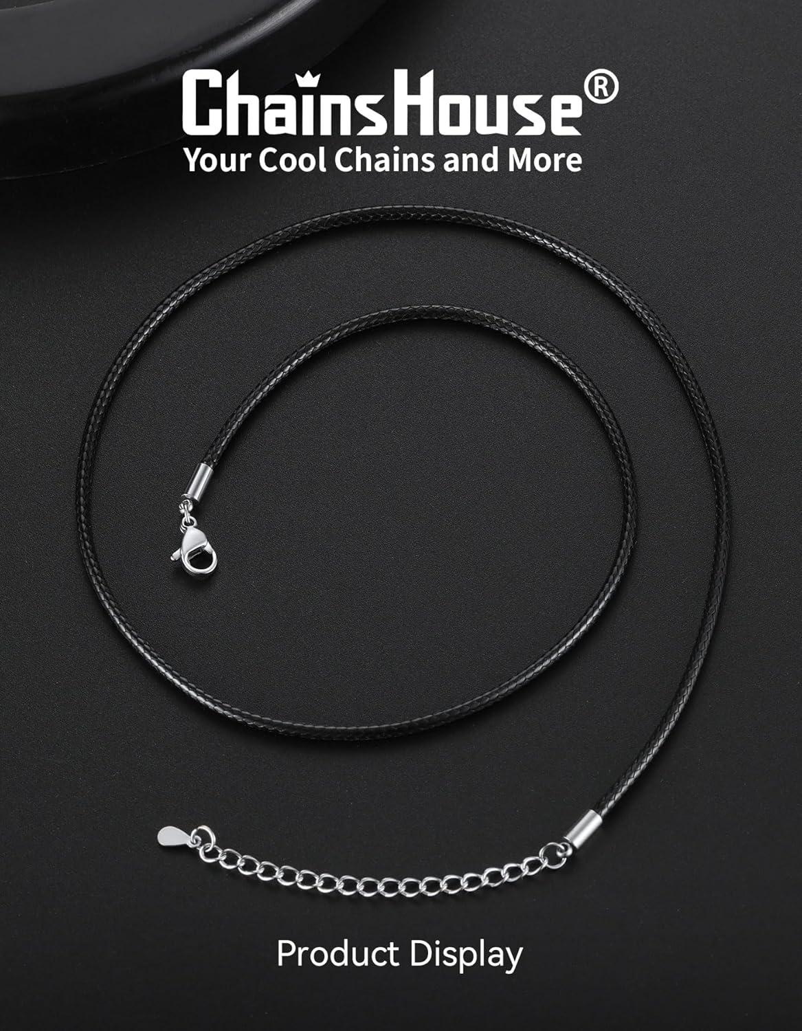 imageChainsHouse Waterproof Braided Black Leather Necklace Cord with Clasp Men Women DIY Rope Chain for Pendant Customize Available 1523mm Width 1618202224262830quot Length with Gift Boxd Black 2MM WideStainless Steel Clasp