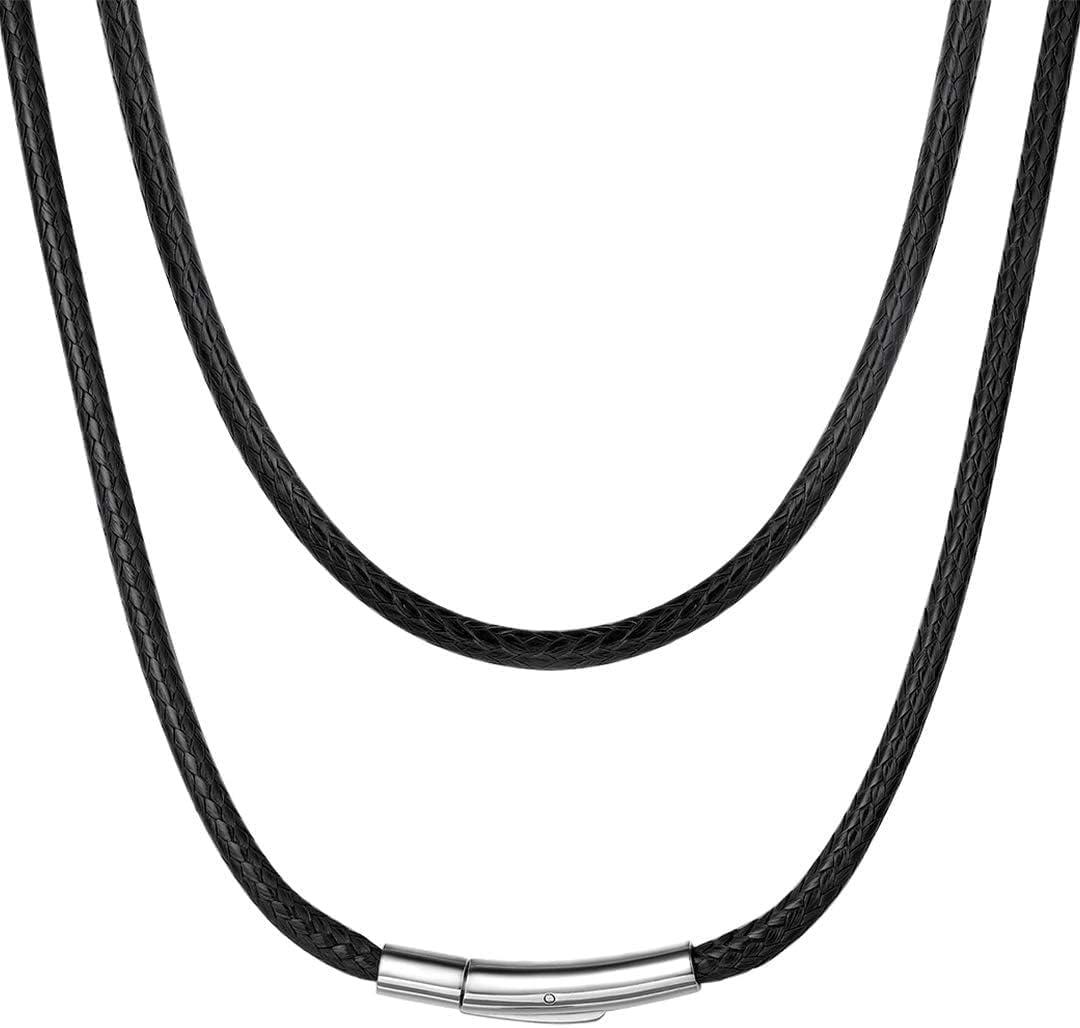 imageChainsHouse Waterproof Braided Black Leather Necklace Cord with Clasp Men Women DIY Rope Chain for Pendant Customize Available 1523mm Width 1618202224262830quot Length with Gift Boxa 3MM WideBlack