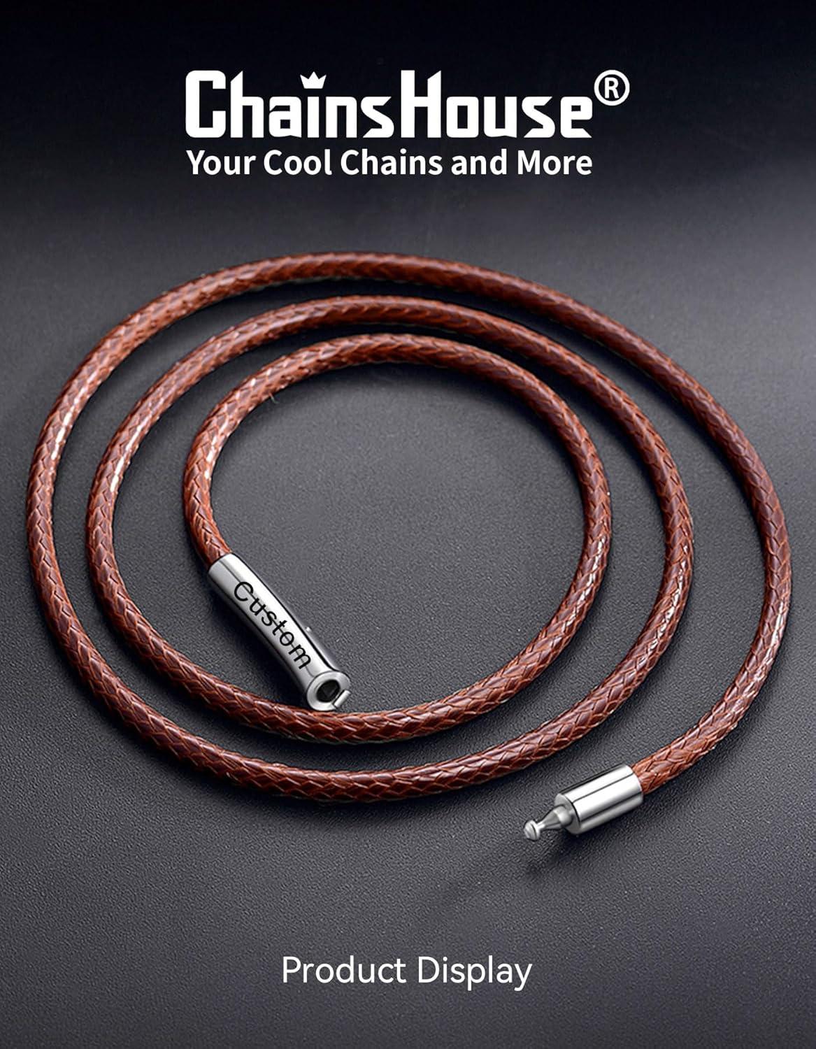 imageChainsHouse Waterproof Braided Black Leather Necklace Cord with Clasp Men Women DIY Rope Chain for Pendant Customize Available 1523mm Width 1618202224262830quot Length with Gift Boxg 3MM WideBrownCustom