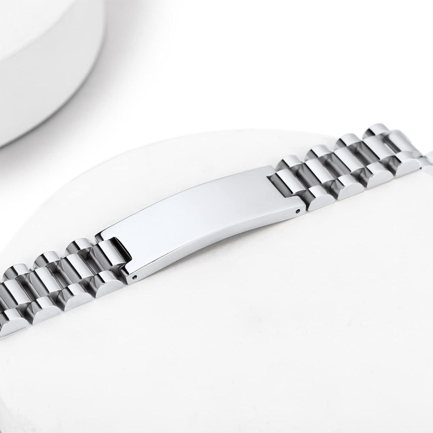 imageChainsHouse Wristband ID Bracelets for Men Stainless Steel18K GoldBlack Metal Plated Personalized Engrave Chunky Bracelet Bangle with Removal Tool 15MM155MM Width 827866 Inch Lengthb 15mm widthSteel