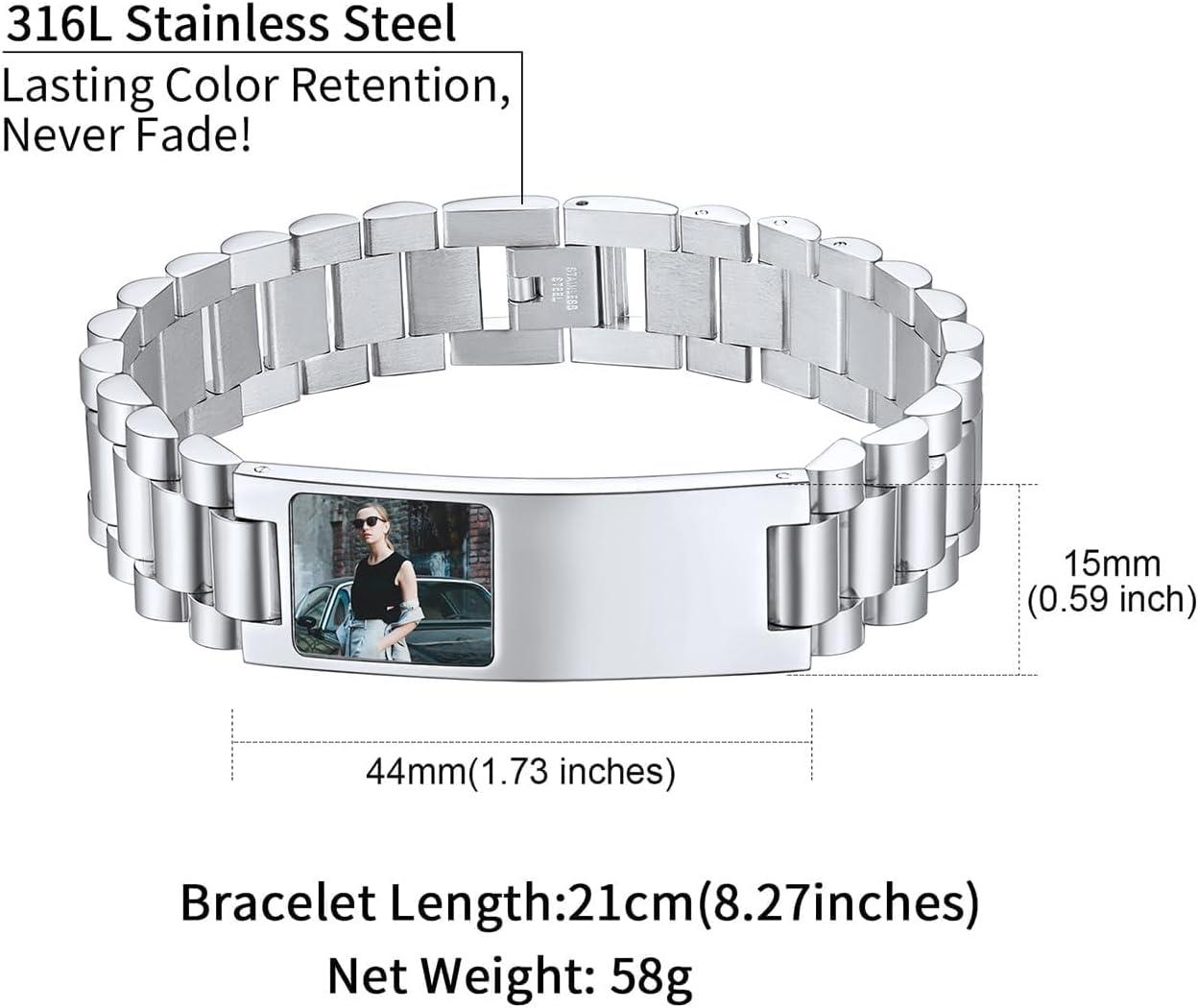 imageChainsHouse Wristband ID Bracelets for Men Stainless Steel18K GoldBlack Metal Plated Personalized Engrave Chunky Bracelet Bangle with Removal Tool 15MM155MM Width 827866 Inch Lengthp 15mm widthSteelphoto custom