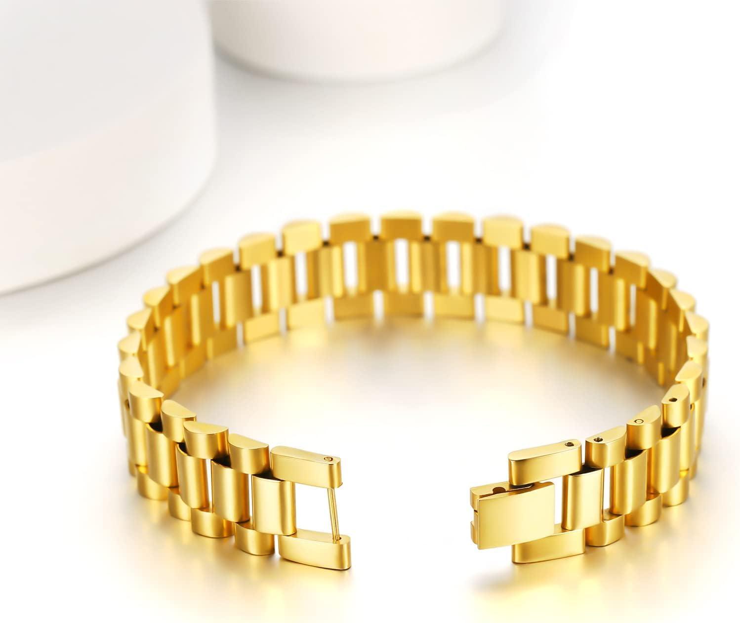 imageChainsHouse Wristband ID Bracelets for Men Stainless Steel18K GoldBlack Metal Plated Personalized Engrave Chunky Bracelet Bangle with Removal Tool 15MM155MM Width 827866 Inch Lengthi 155mm widthGold