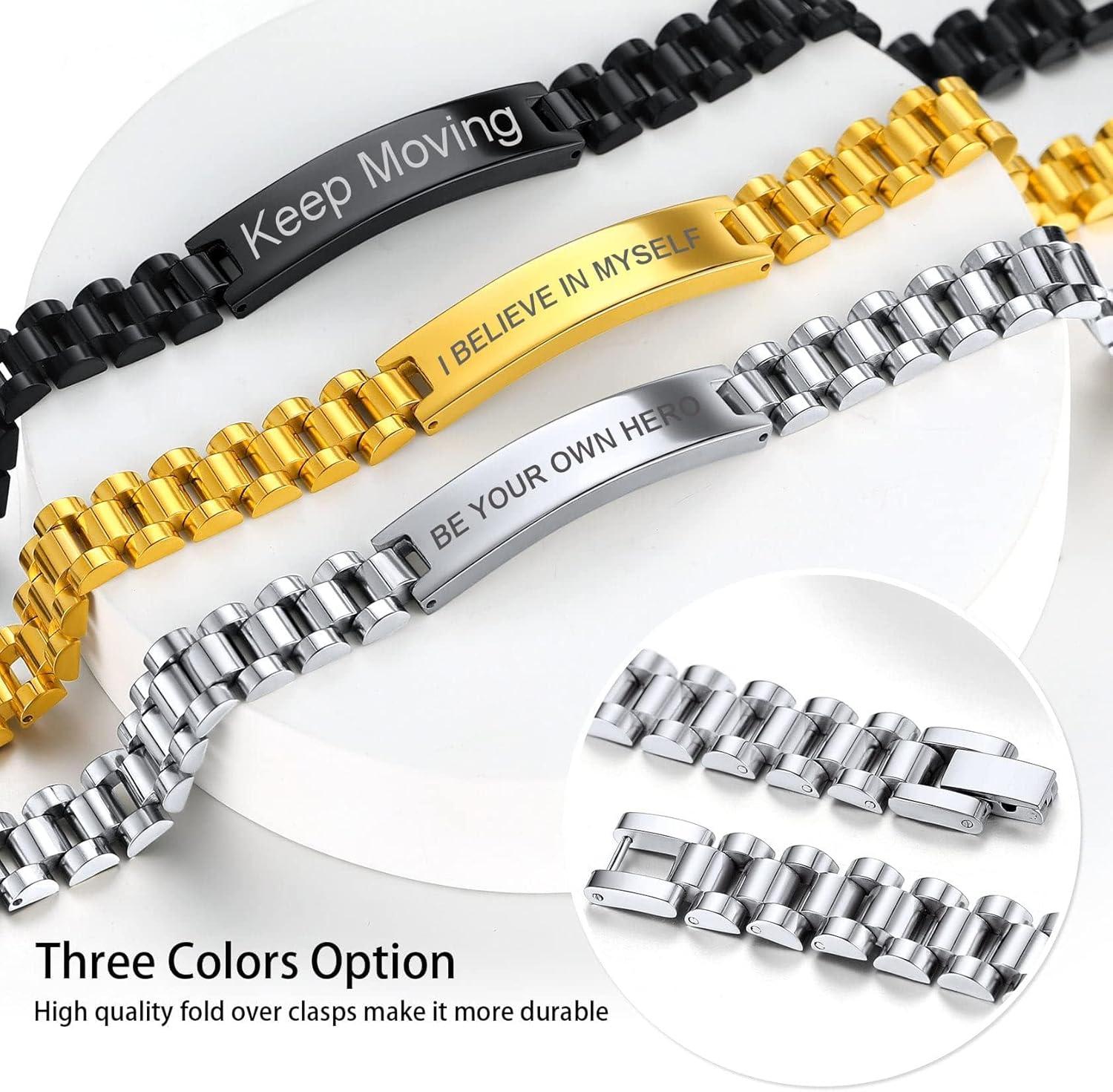 imageChainsHouse Wristband ID Bracelets for Men Stainless Steel18K GoldBlack Metal Plated Personalized Engrave Chunky Bracelet Bangle with Removal Tool 15MM155MM Width 827866 Inch Lengthm 15mm widthSteelText Custom