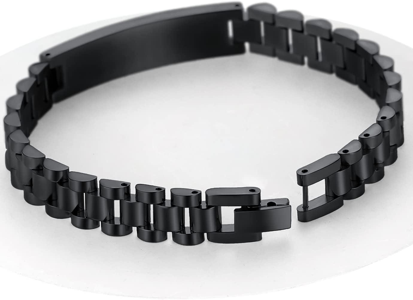 imageChainsHouse Wristband ID Bracelets for Men Stainless Steel18K GoldBlack Metal Plated Personalized Engrave Chunky Bracelet Bangle with Removal Tool 15MM155MM Width 827866 Inch Lengthd 10mm widthBlack